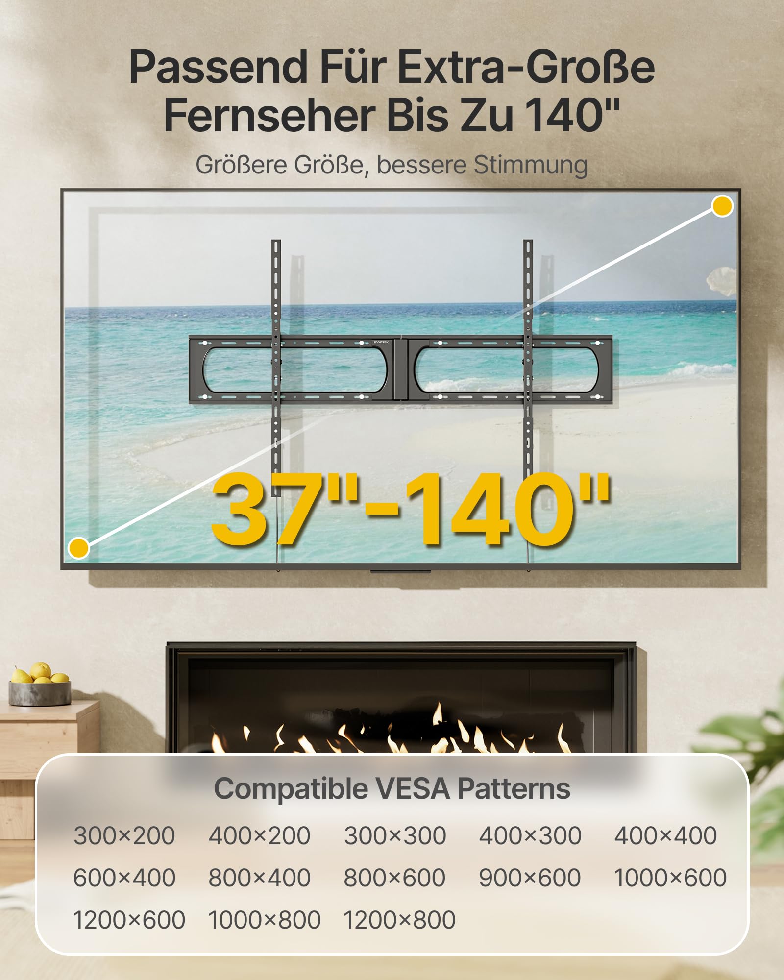 monTEK Soporte de Pared para TV 37-140 Pulgadas | Inclinable, Resistente hasta 136 kg, Perfil Ultra Delgado, VESA Máx 1200x800 mm, Apto para Pantallas Planas y Curvas