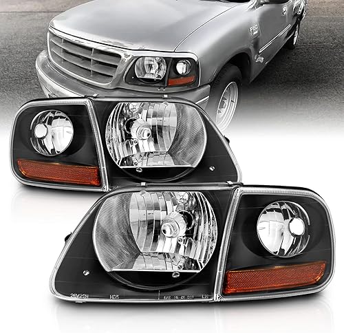 AmeriLite Faros delanteros de cristal negro con juego de aparcamiento en esquina para Ford F150 F-150 Harley Lighting - Conductor y pasajero