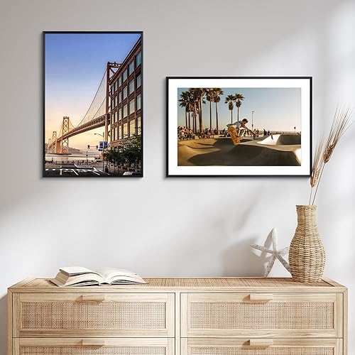 Miniatura 6 de Frametory, Marco de fotos de aluminio de 13 x 19 pulgadas, marco negro de 13 x 19 pulgadas con paspartú de color marfil para fotos de 11 x 17