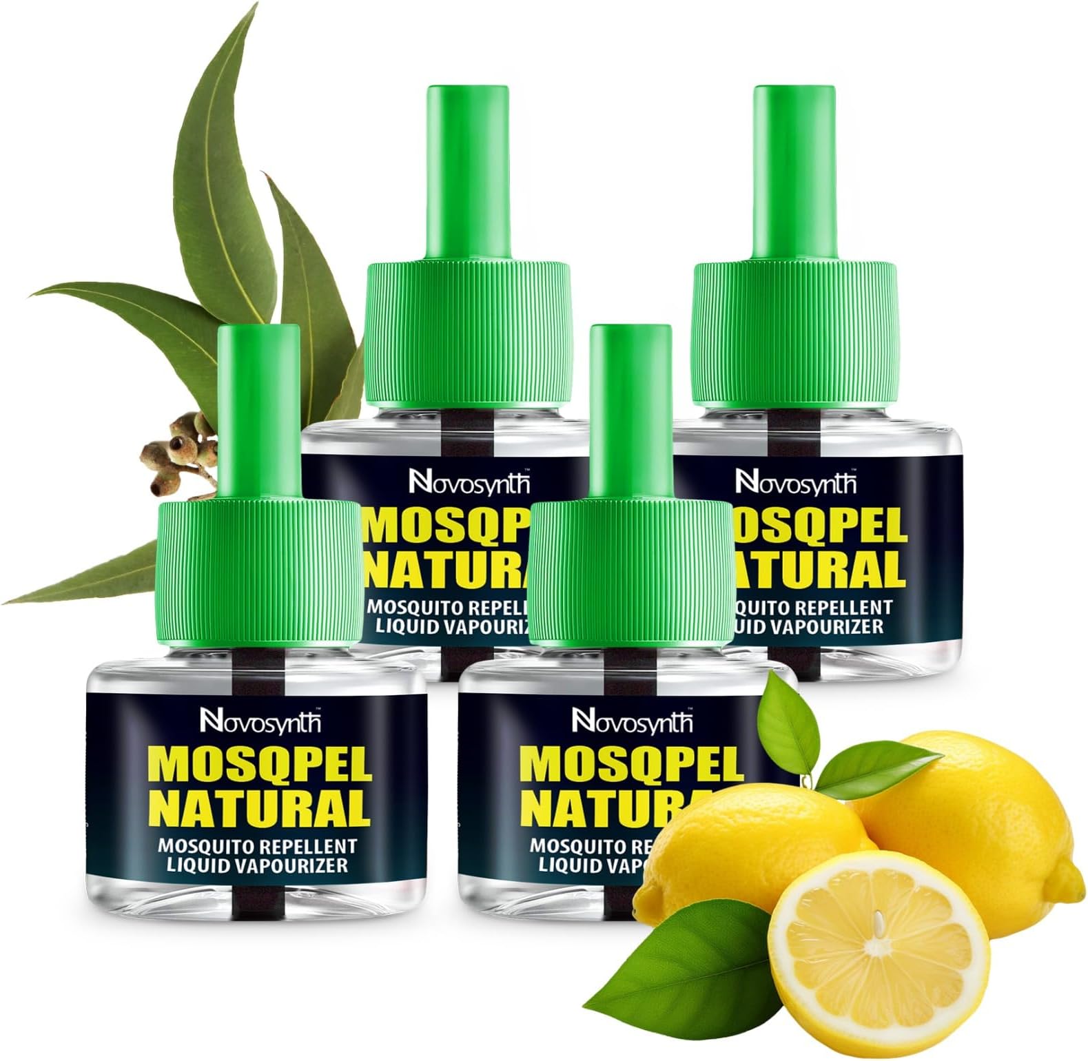Novosynth Mosqpel Mosquito Vaporizer Refill-Natural Eucalyptus Oil Based | Fits All Machines | Irritant-Free, Chemical-Free | Baby-Safe, Skin-Safe (4 Unit X 45Ml) The Best & Natural (Lemon)