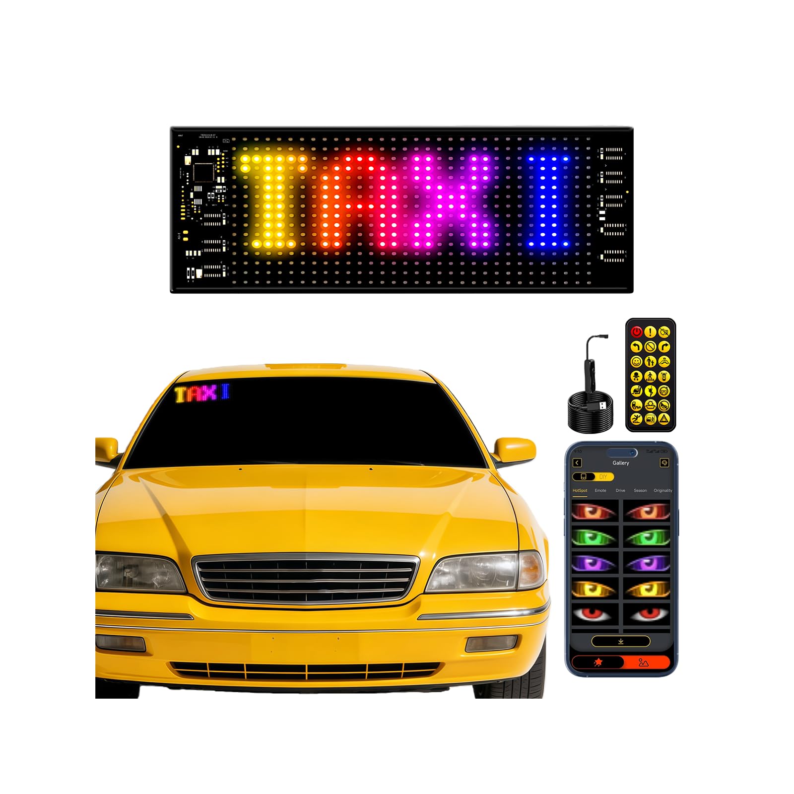 LED Sign for Car-7''x3'' Flexible USB 5V Digital Sign, Programmable LED Display, App Control Custom Text Pattern Animation for Store Car Bar Hotel