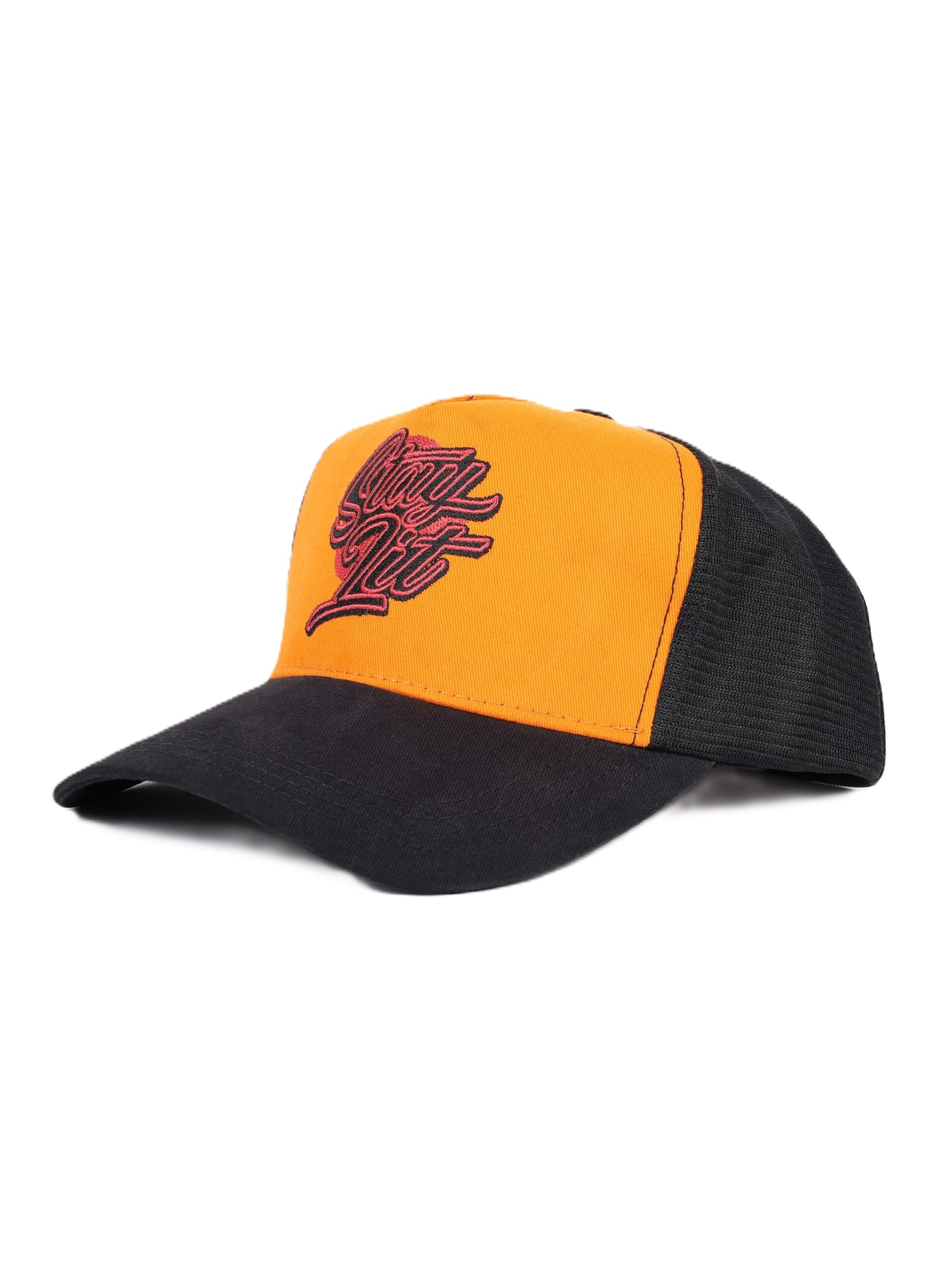droop Half Mesh Trucker Cap for Men & Women | Adjustable Strap & Snapback Closure, Stay Lite Design | Pure Cotton Twill, Unisex Cap for Sports, Gym & Out Door Activity | Orange-Black(54-60cm)-picture-22