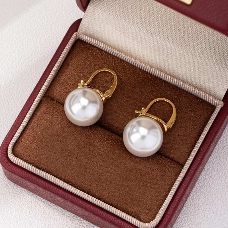 925 Sterling Silver Pearl Dangle Drop Earrings for Women Girls Hypoallergenic 14K Gold Plated Clasp Elegant Jewelry Size 14mm - Image 8