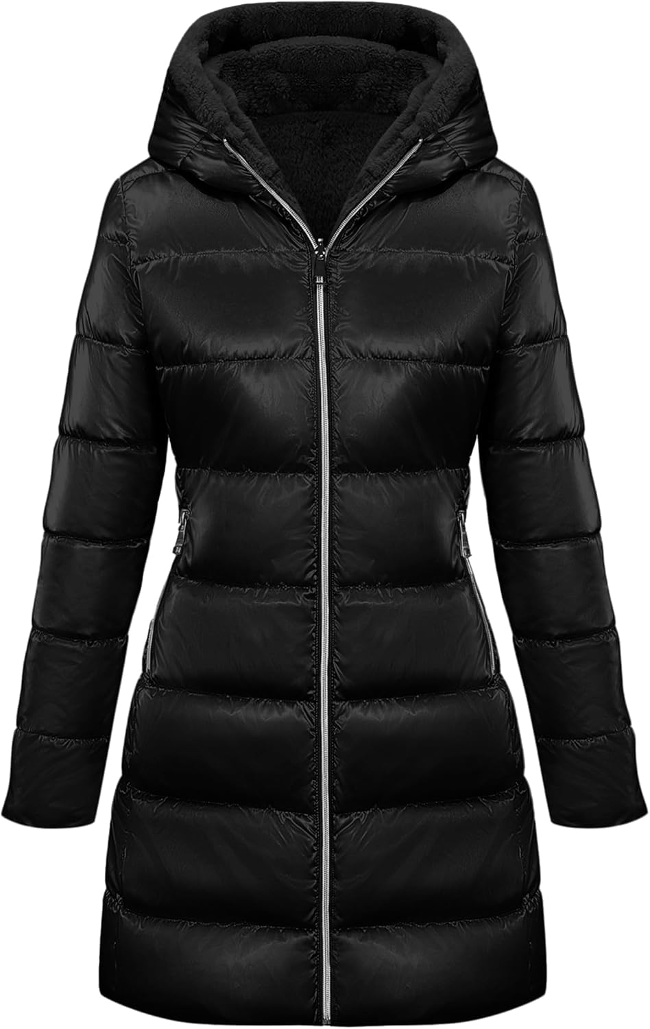 Bellivera Women Reversible Faux Fur and Glossy Jackets Water-Resistant Hooded Puffer Coat