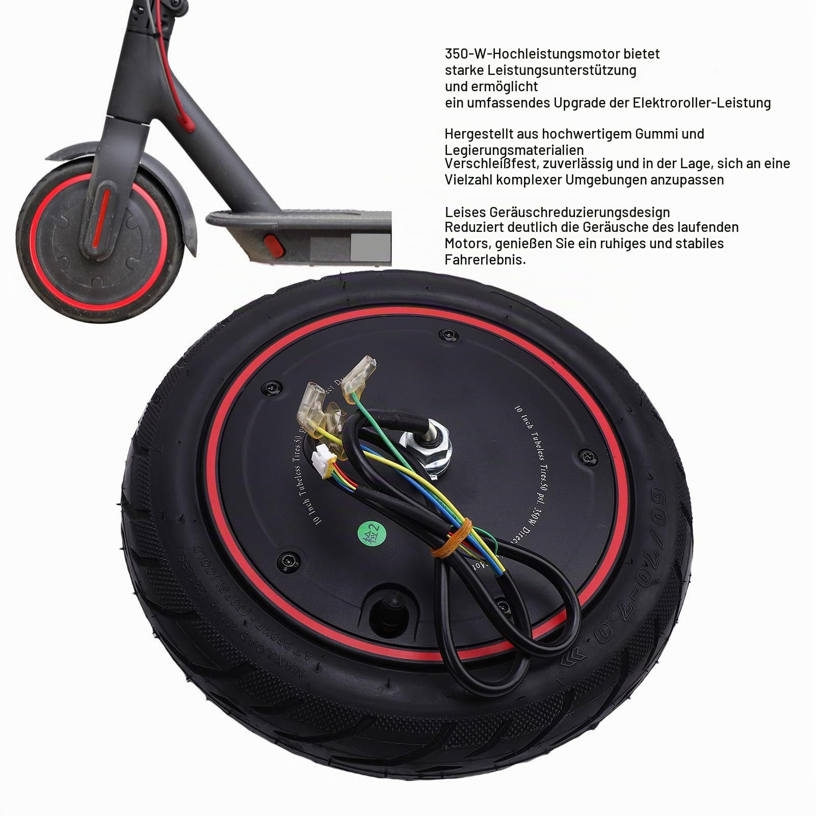 Elektroroller Nabenmotor Rad Reifen für Xiaomi 4 Pro, 36V 350W 10 Zoll E-Scooter Vorderrad Antriebsmotor Ruhigem E-Roller Radnabenmotor Ersatz