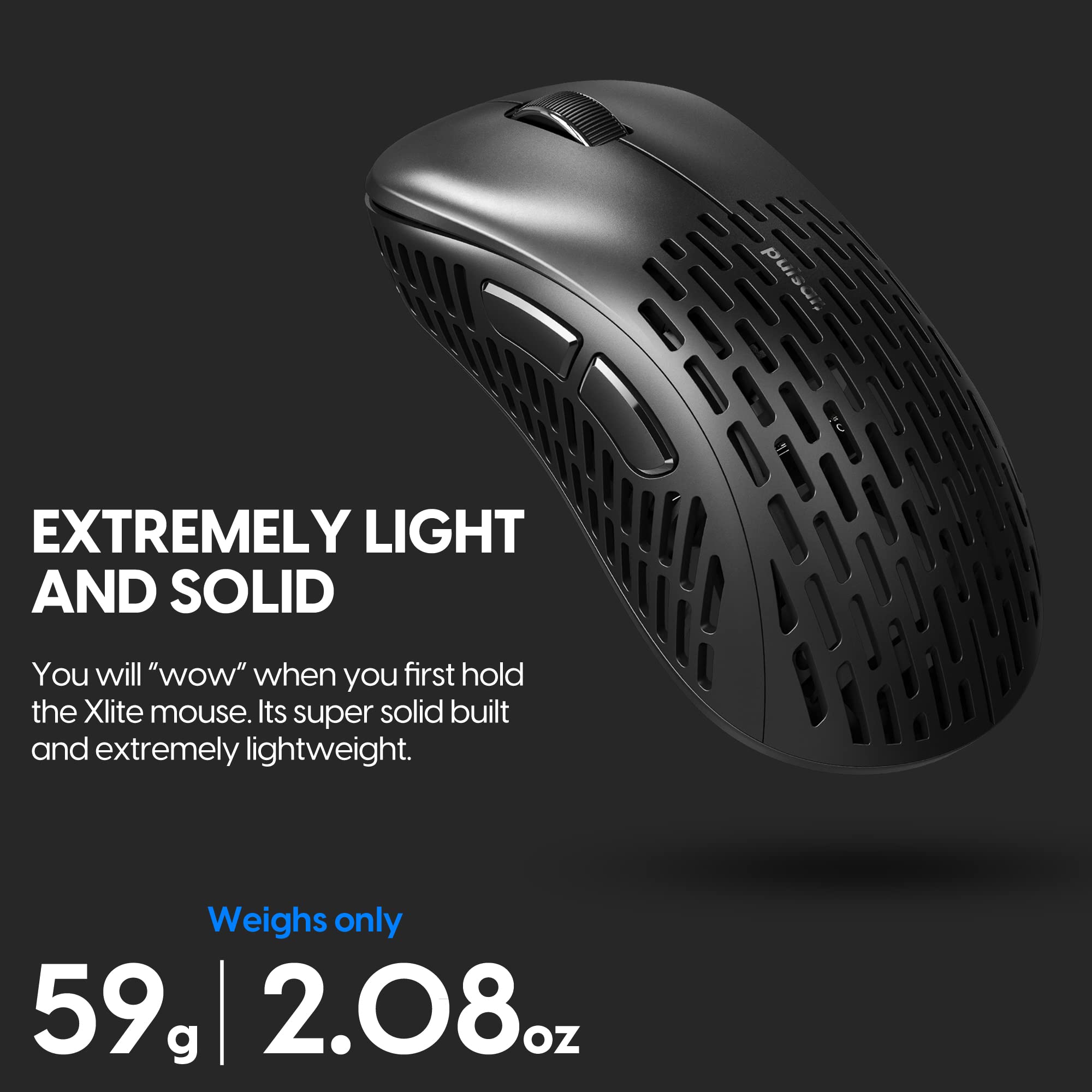 Pulsar Gaming Gears - Xlite - Ratón inalámbrico ultraligero de alto rendimiento, súper ligero y rápido, ergonómico, 2.4 GHz, 1 ms, 20000 DPI con sensor óptico PAW3370 (renovado)