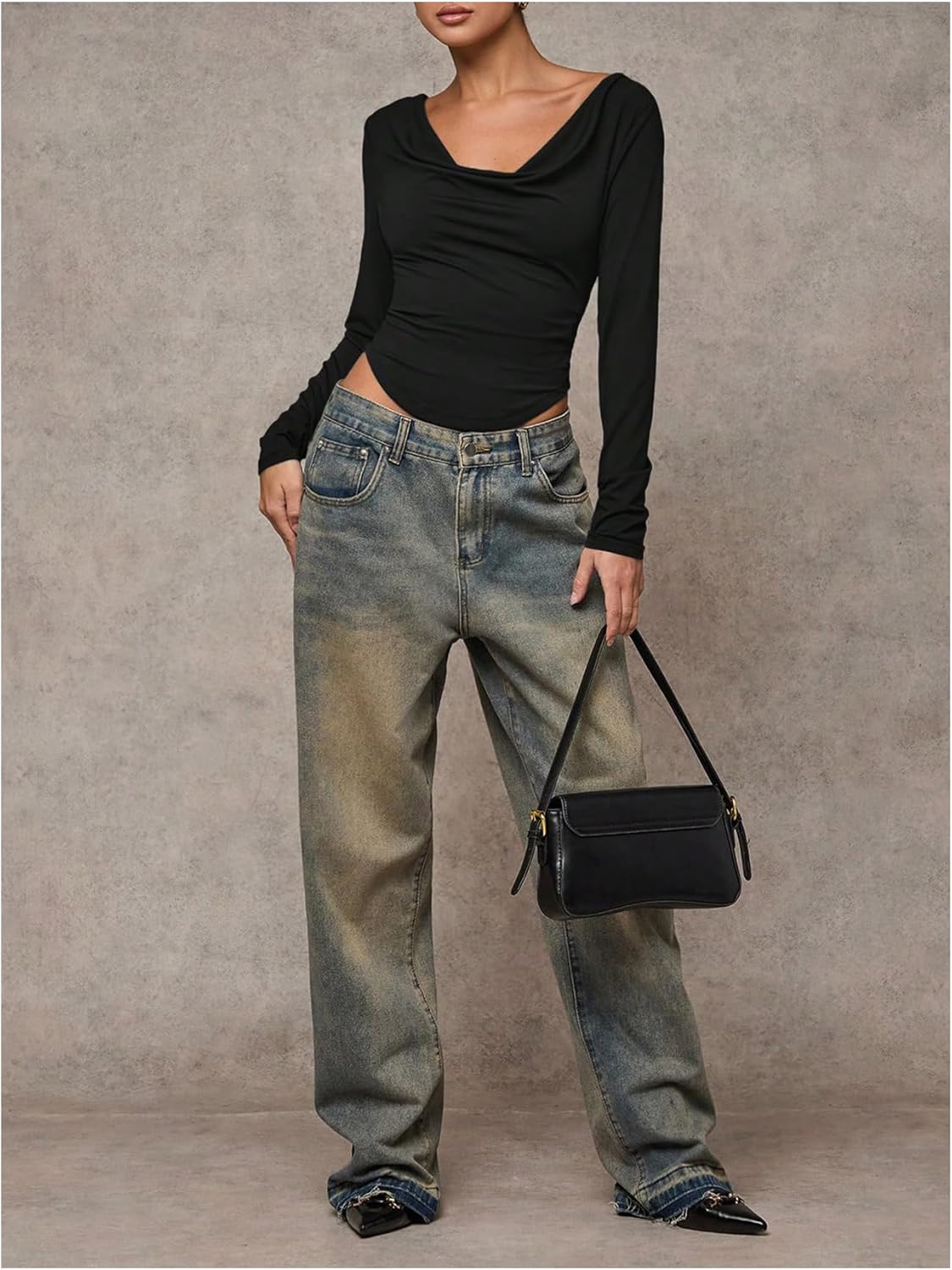 MakeMeChic Women's Open Back Tops Y2k Cowl Neck Tops Going Out Long Sleeve T Shirt - Image 4