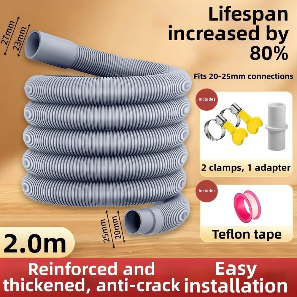 Flexibles Ablaufschlauch-Verlängerungsset für Waschmaschine, mit Adapter und U-förmiger Unterstützung für Waschküche, für Konfigurationen in grauem PP-Material 100 cm Länge (003)
