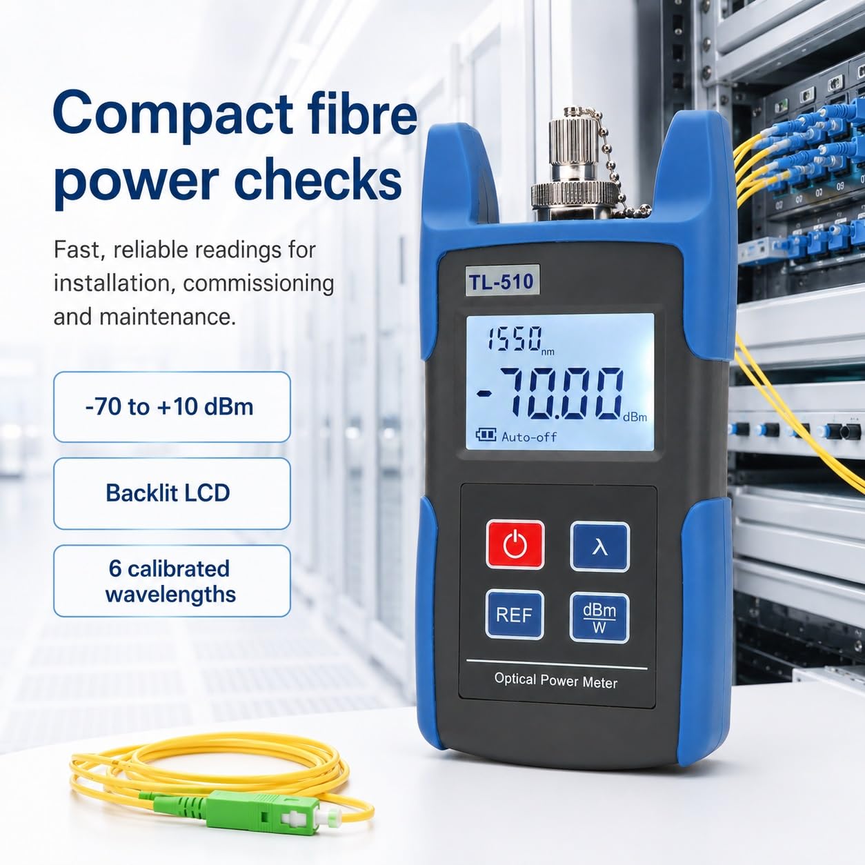 Photomètre fibre optique TL510, -70 à +10 dBm, 800-1650 nm