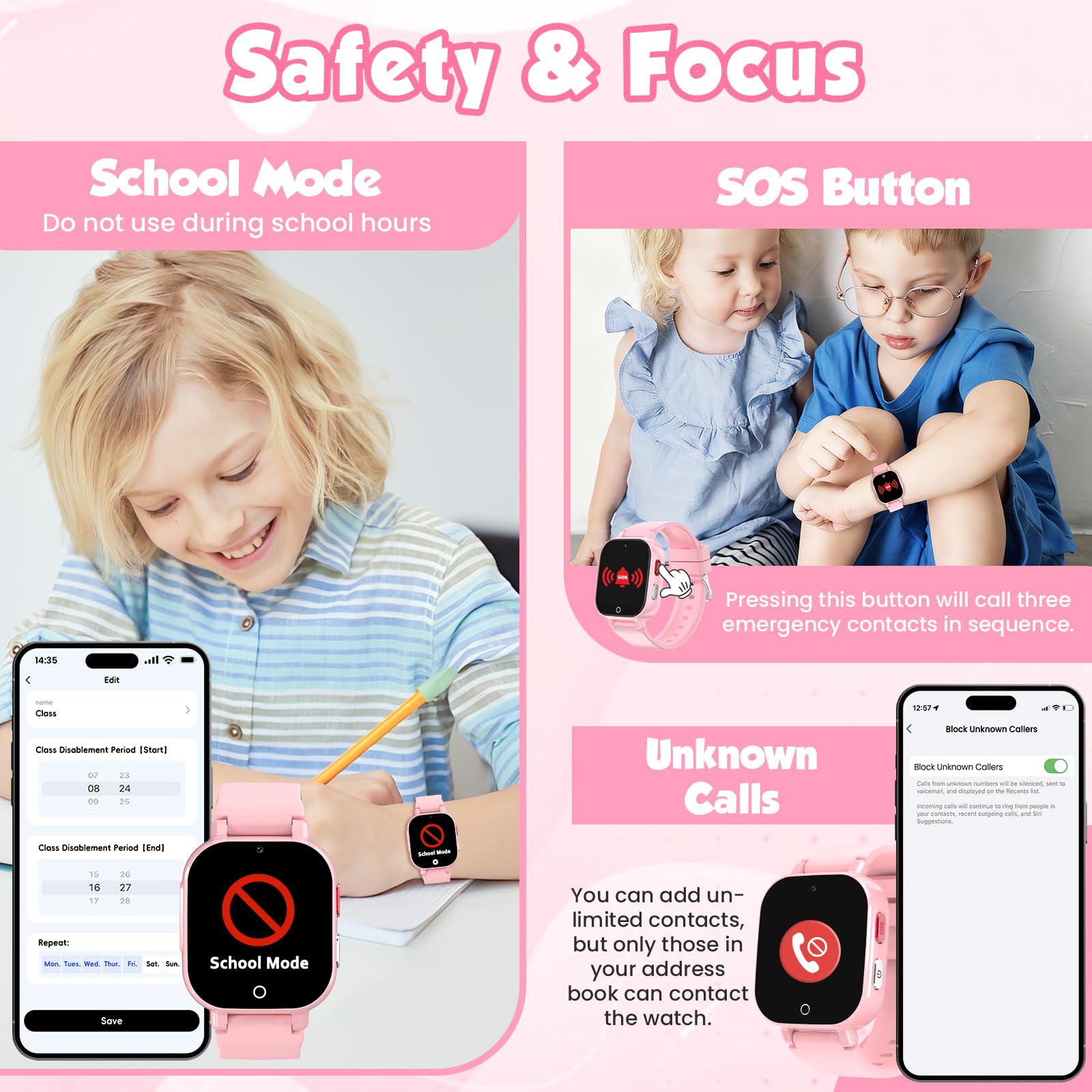 4G Smartwatch Kinder mit GPS und Telefon, Armbanduhr Junge Mädchen mit Video/Telefonanruf, SOS Notruf, Wecker, Schulmodus, Schrittzähler, Puzzlespiel, Kinderuhr für Geschenke 4-12 (4G Rosa)