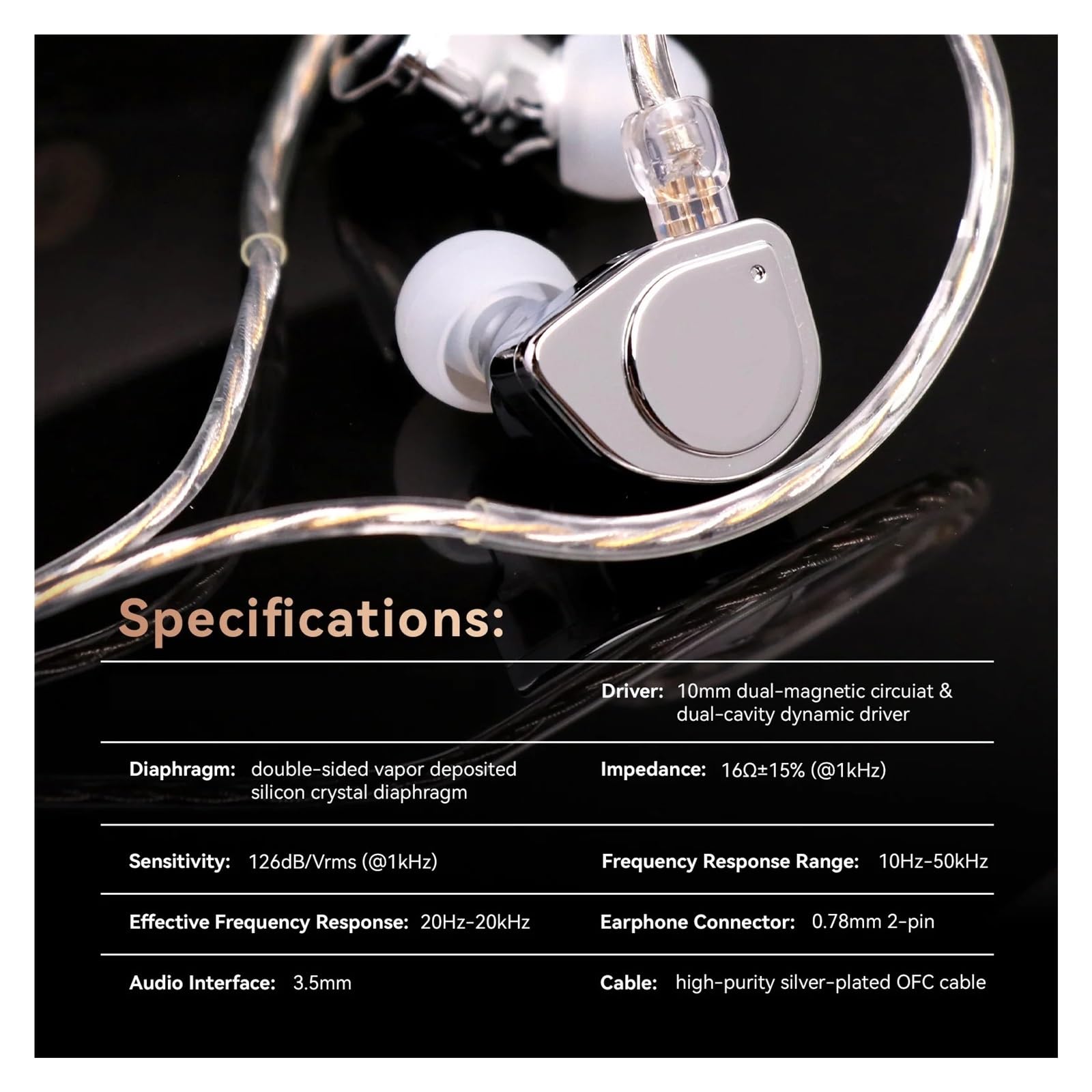 Écouteurs Intra-Auriculaires à Double Circuit magnétique et Double cavité à diaphragme SCP de 10 mm