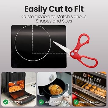 Buself Toaster Oven Liner Compatible with Breville, Cuisinart, Black & Decker, Dash, and More Nonstick Heat Resistant Reusable Air Fryer Liners, PFOA & BPA Free, 9x11, 4 Pack, Black