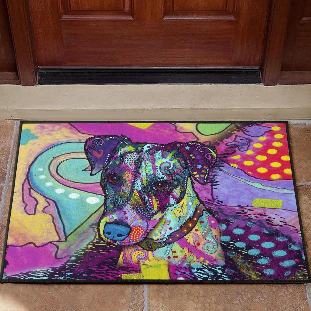 Strunt Door Mats Outdoor Jack Russell Terrier Dog And The River Colorful Doormat,Novelty Flannel Floor Mat With Non-Slip Doormat,Housewarming Decor Gift For Dog Lovers Welcome Doormat 50x80cm