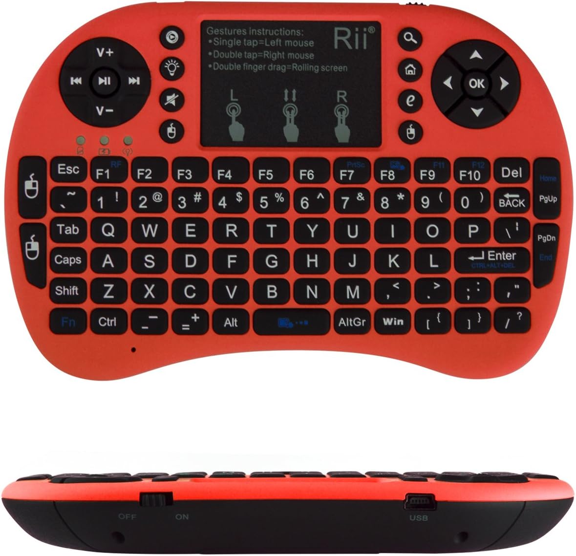 Rii i8+ Mini Wireless 2.4G Backlight Touchpad Keyboard with Mouse for PC/Mac/Android, Red (mwki8+)