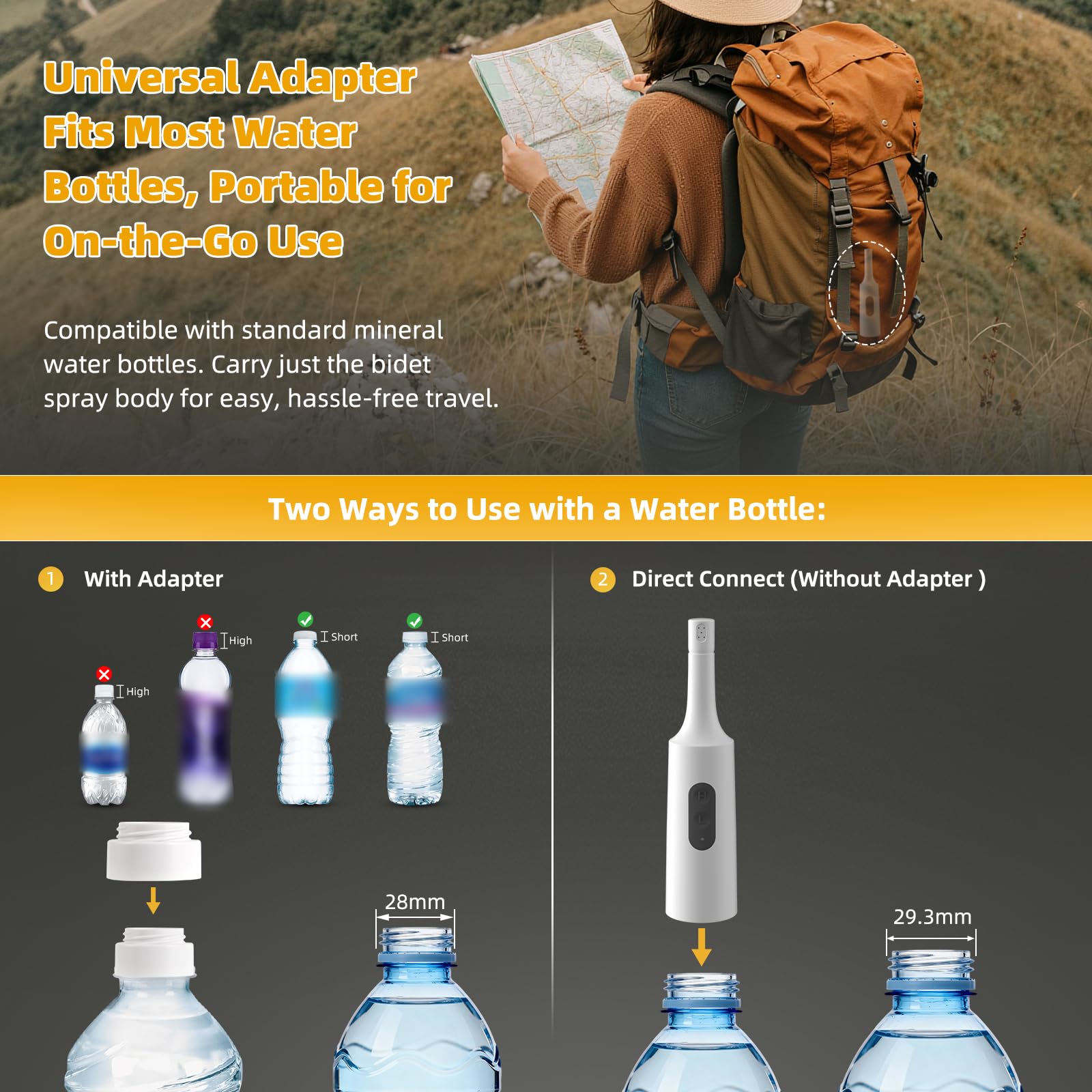 Hibbent Bidet portatile da viaggio, spruzzatore elettrico portatile ad alta pressione, bottiglia espandibile da 350-550 ml per igiene personale, ricaricabile USB-C, impermeabile, bidet da viaggio per