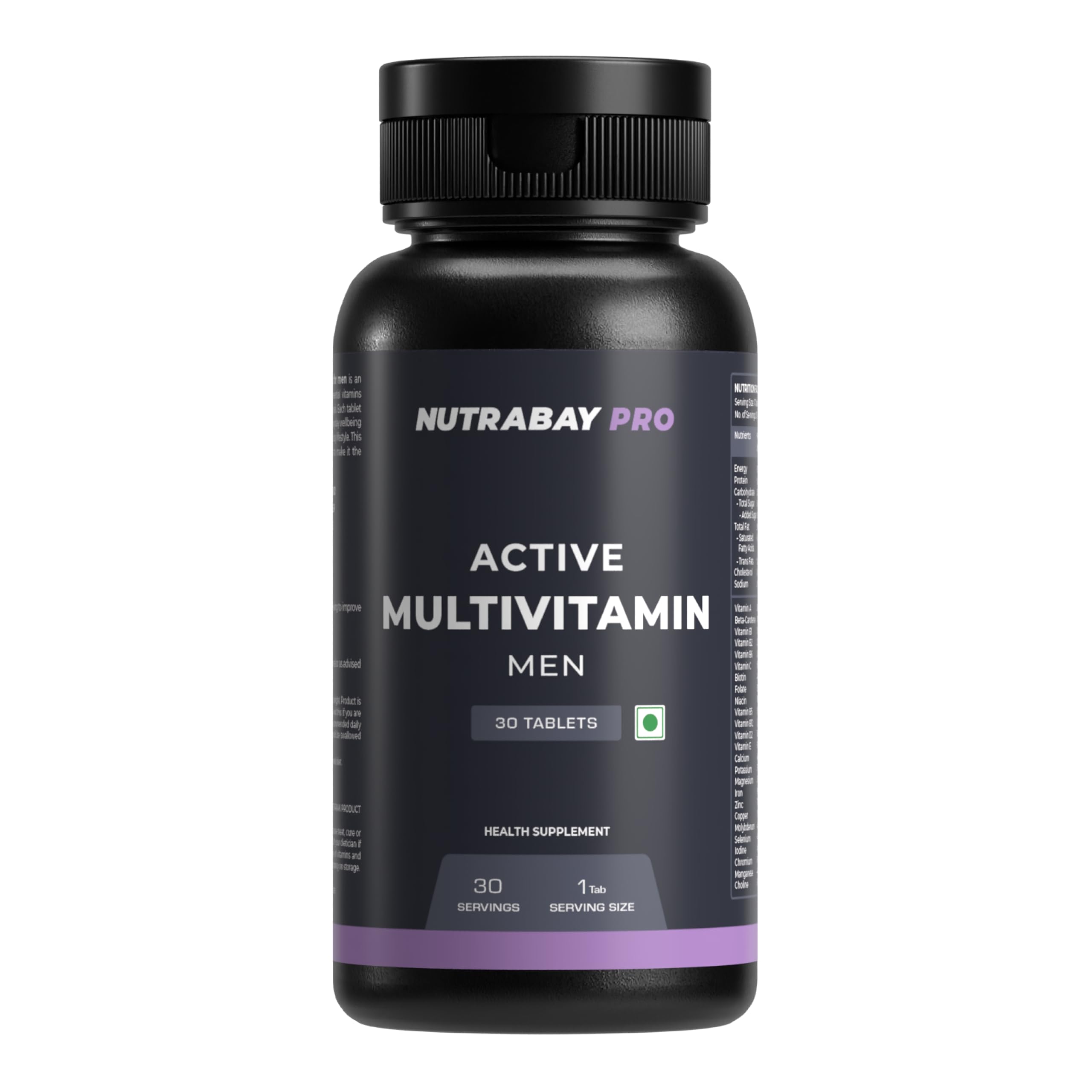 Nutrabay Pro Active Multivitamin for Men - 30 Tablets | 25 Vital Vitamins & Minerals with Zinc, Vitamin C, Vitamin D, Vitamin B12, and Multiminerals | Enhances Energy, Stamina & Immunity