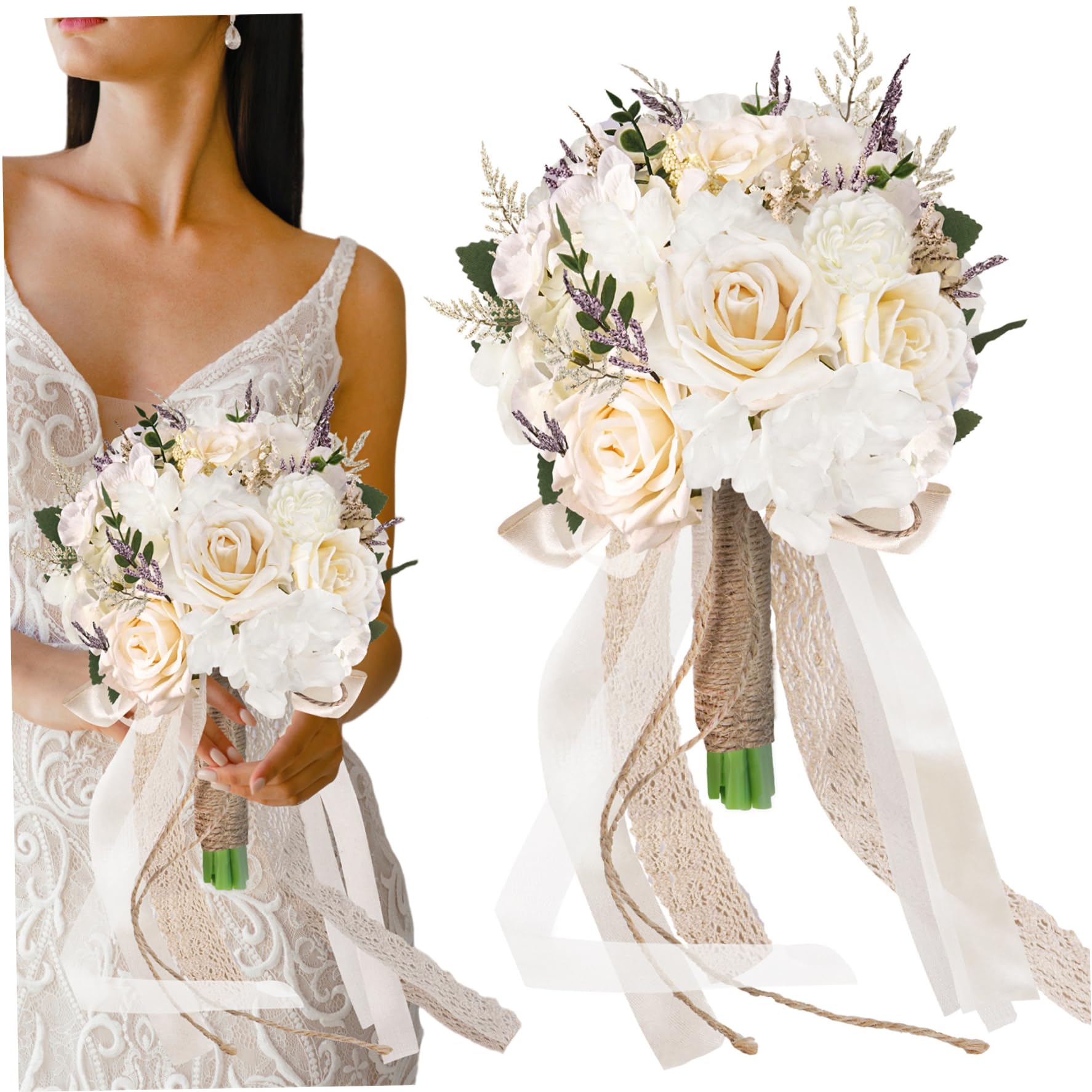 Bouquet da sposa per la sposa, bouquet da con rose artificiali, da con champagne bianco per la cerimonia della damigella d'onore e l'anniversario della