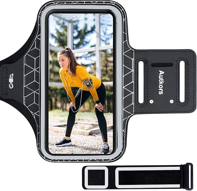 Autkors Running Armband for iPhone 14/14 Pro/13/13 Pro/12/12 Pro/11/11 Pro/XS/XR/X up to 6.1", Skin-Friendly Sweatproof Sports Phone Armband with Key and Headphone Slot-Perfect for Jogging, Gym