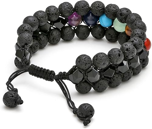 Miniatura 3 de Top Plaza - Pulsera para hombre con difusor de aceite esencial de piedra de lava y piedras preciosas naturales, 3 capas