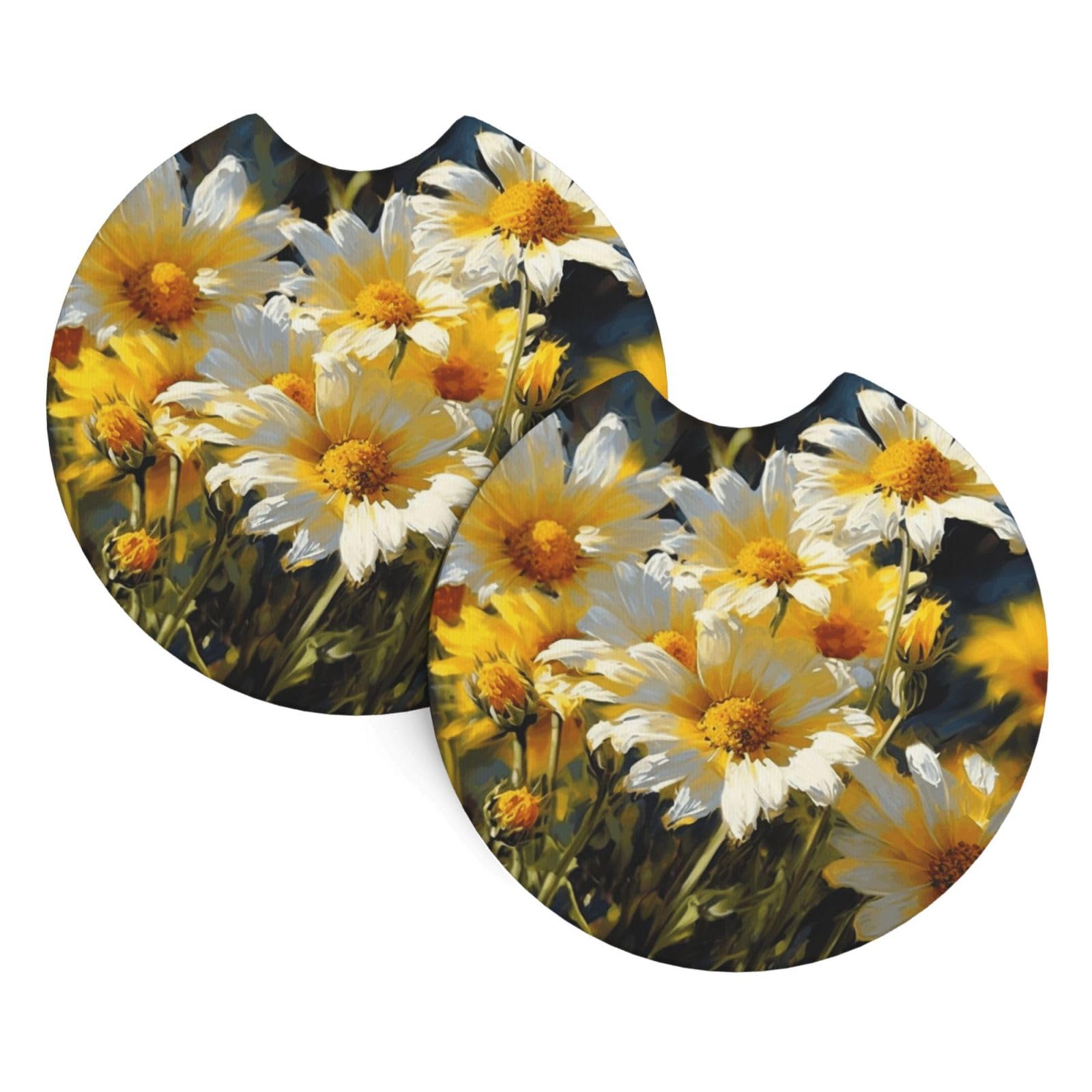 2 Pack Car Coaster for Cup Holders Summer Daisies Car Cup Coaster 2.7" Neoprene Non-Slip Automotive Cup Mat Universal Auto Car Interior Accessories for Women Men Cup Pad