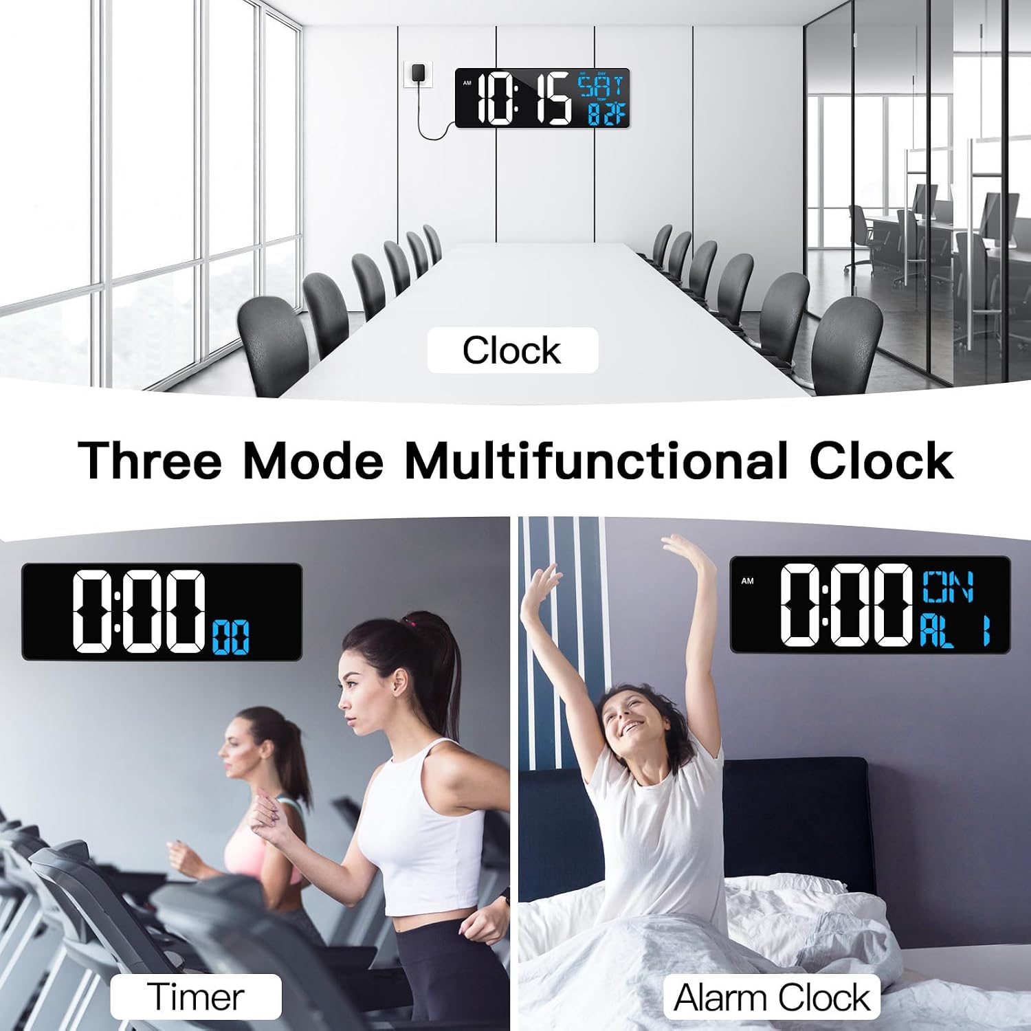 17" Large Digital Wall Clock with Remote, Auto Dimmer, Date Temp, Timer