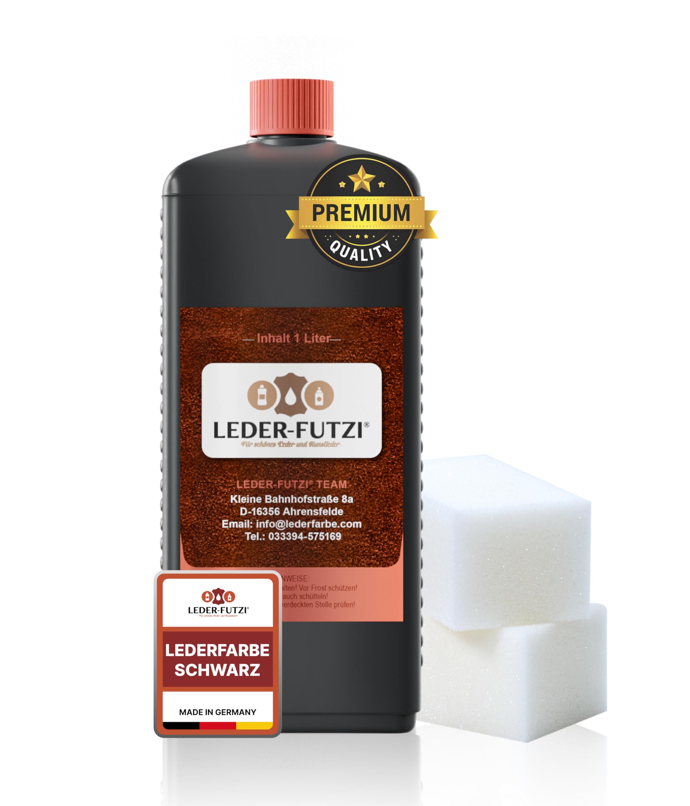 Lederfarbe Schwarz 1000 ml - Flexibel trocknend & bruchüberbrückend - Ideal zur Auffrischung von Glattleder - Made in Germany
