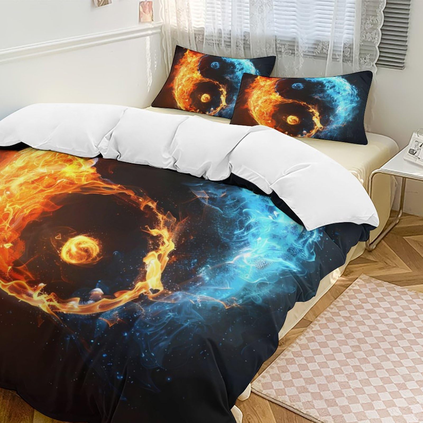 Okjnfsaqwex Style Fire And Water Ying-And-Yang Duvet Cover Sets 1 With 2 Pillow Shams 3 Pieces Comforter Bedding Set