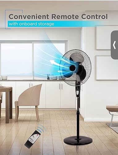 Miniatura 9 de Ventilador de pie de pedestal de 16 pulgadas para el hogar, oficina, dormitorio, con cuchillas dobles oscilantes, motor de CA silencioso, altura