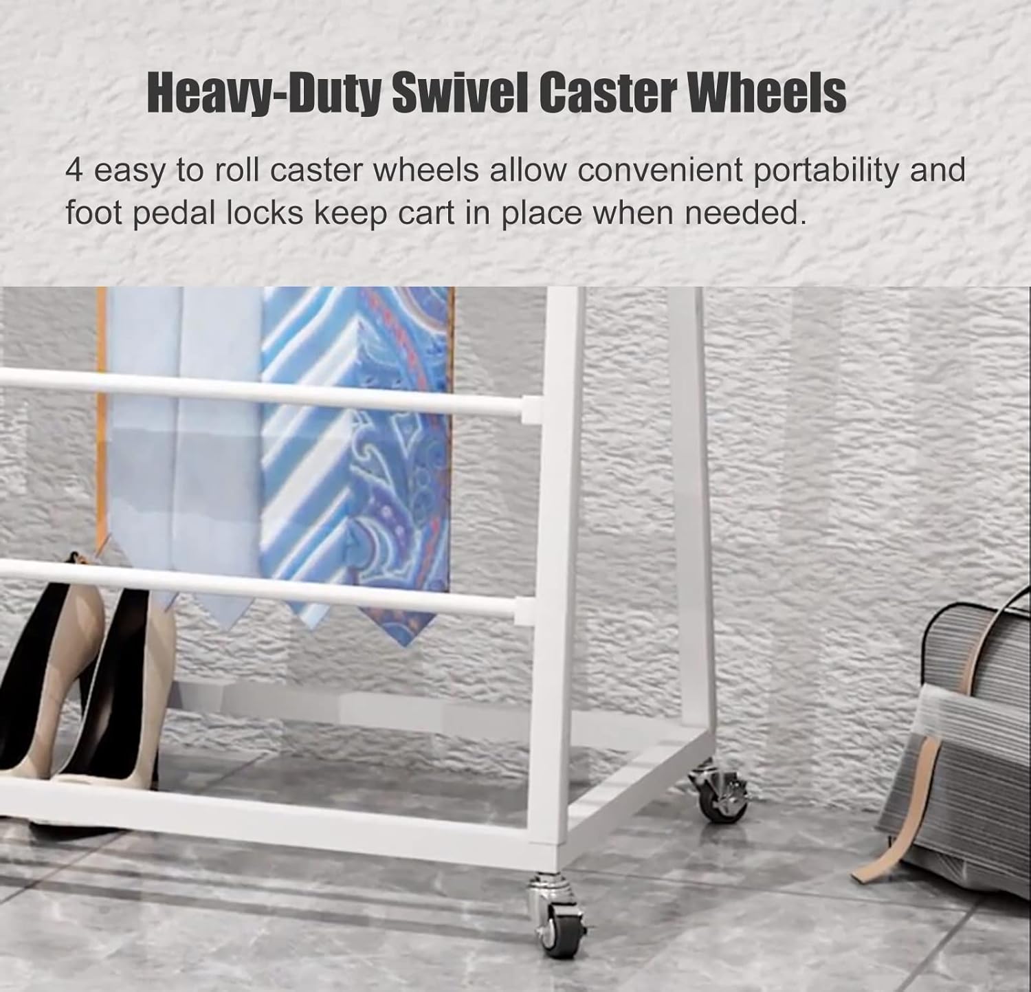 Rolling Scarf Rack Display Stand on Wheels, Floor Standing Metal Scarf Multi-Purpose Holder Organizer for Shawl/Belts/Ties/Pants/Cloths, Large Capacity (Black)