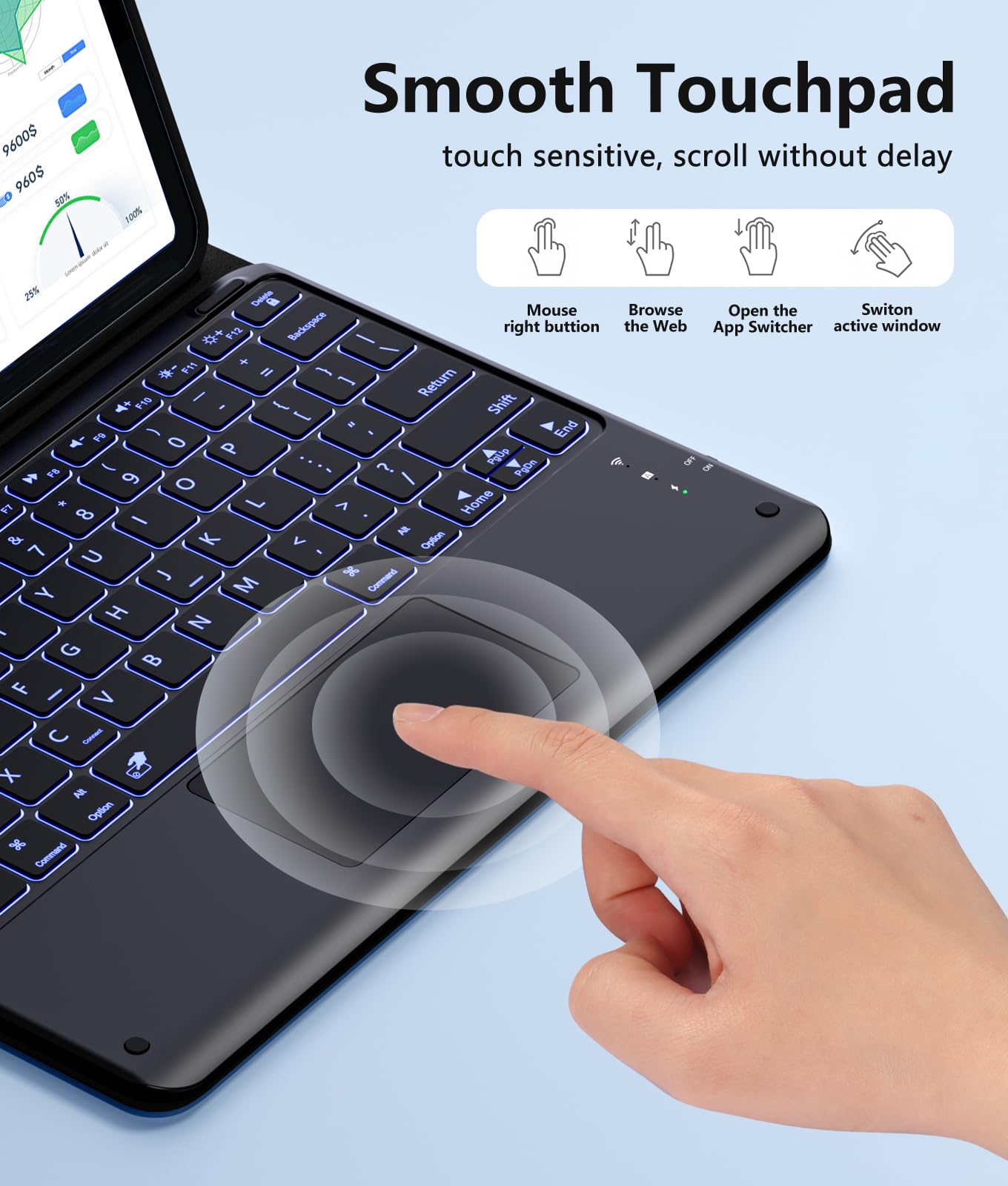 Harvopu for iPad Air 13 Inch & Pro 12.9 Case with Keyboard - Multi-Touch Trackpad, 7 Colors Backlit, Detachable Folio Keyboard Cover for iPad Pro 12.9 (6th, 5th, 4th, 3rd gen), Air 13 M3/M2 (): Black