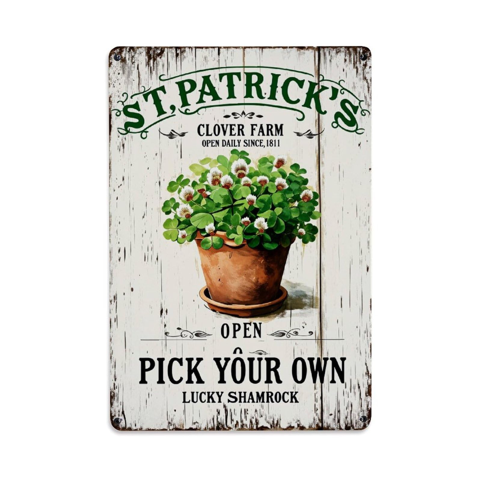 Enderetf Vintage St Patrick's Clover Farm Sign Tin Sign Metal Poster, Home Bar Garage Man Cave Cafe Indoor & Outdoor Wall Decoration 8X12inches