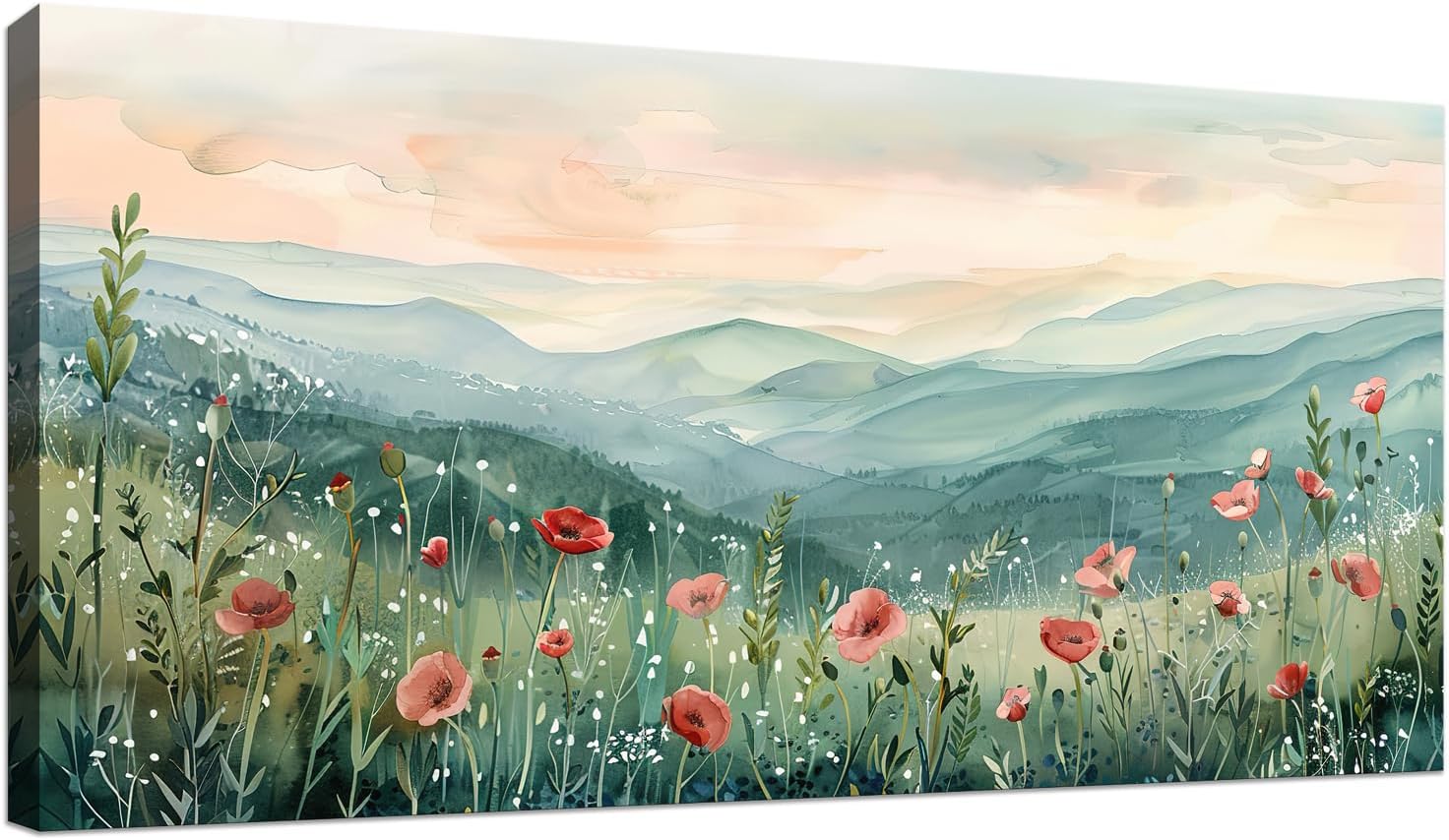 Tucai Decor Floral Landscape Canvas Wall Art 20 x 40 inches Poppies in Mountain Valley Home Decor Art Prints for Living Room Bedroom Office Ready to Hang Multicolor-2 40"L x 20"W