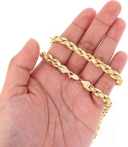 Miniatura 3 de Nuragold Collar de cadena de oro amarillo de 14 quilates de 0.276 in con corte de diamante, joyería para hombre de 18, 20, 22, 24, 26, 28, 30