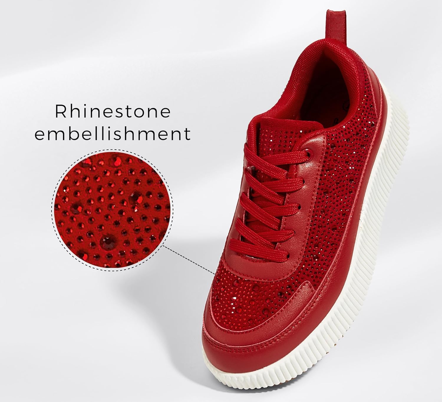 LUCKY STEP Women's Platform Sneakers Rhinestone Fashion Chunky Casual Sparkly Retro Braided Walking Shoes - Image 2