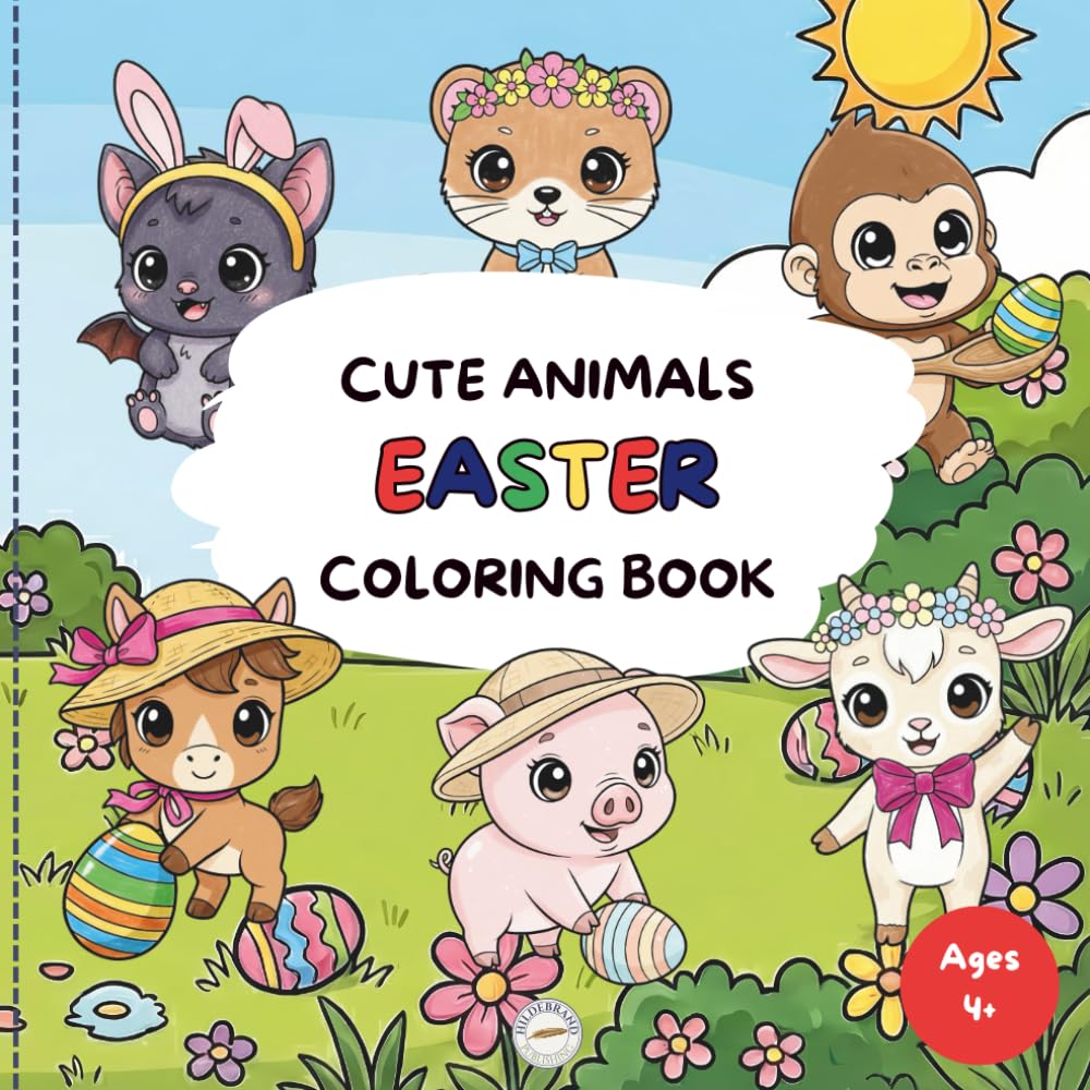 Cute Animals Easter Coloring Book: 55 Bold & Simple Designs Featuring Cute Animals Painting Eggs, Egg Hunts, and Spring Fun – Easy Coloring for Ages 4+
