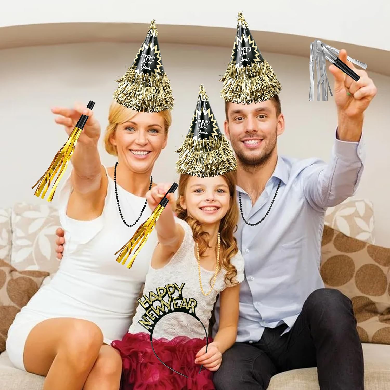 2026 New Year Eve Party Supplies 2026 Happy New Year Decorations Includes New Years Party Hats Beaded Necklace Headband Noise Maker Ribbon - Image 7