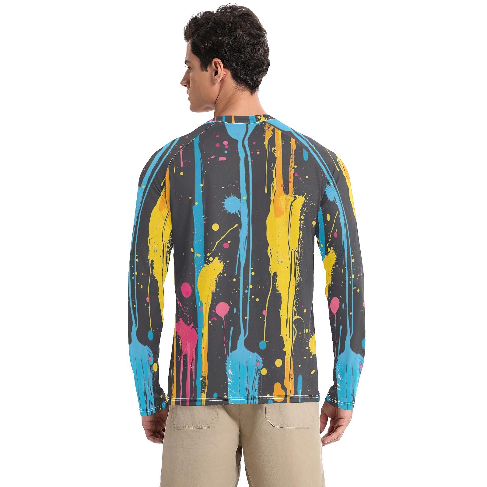 Colorful Graffiti Rash Guard for Men UV Sun Protection UPF 50+ Sun Shirt Long Sleeve Quick Dry Workout Shirts, X-Large