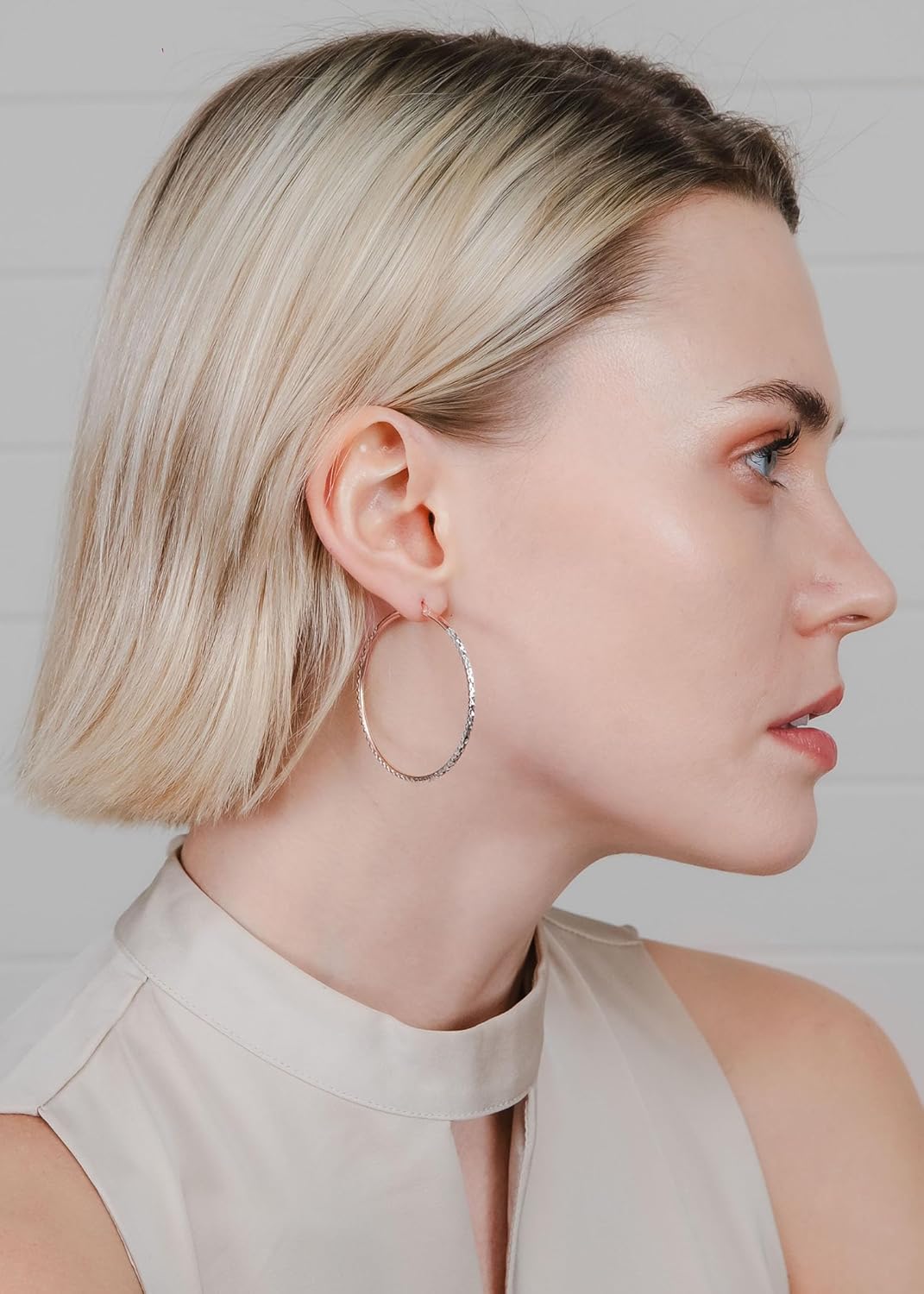 Rose Gold Tone Silver Diamond Cut Round Hoop Earrings 45mm