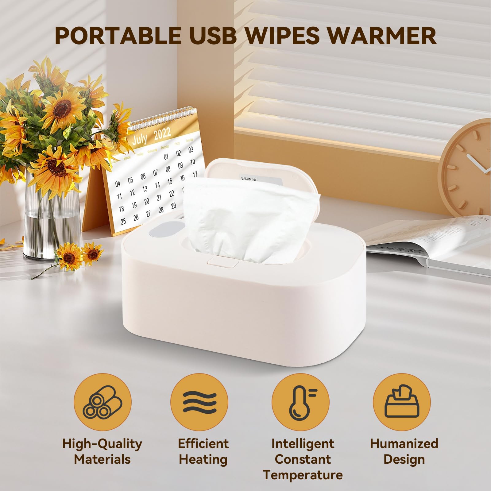 Chauffe-lingettes pour Bébés,Chauffe-lingettes Réglable De 40 °C à 60 °C, 3 Modes De Température, Distributeur De Lingettes Humides pour Bébé, Chauffe-lingettes USB Portable De Grande(Blanc)