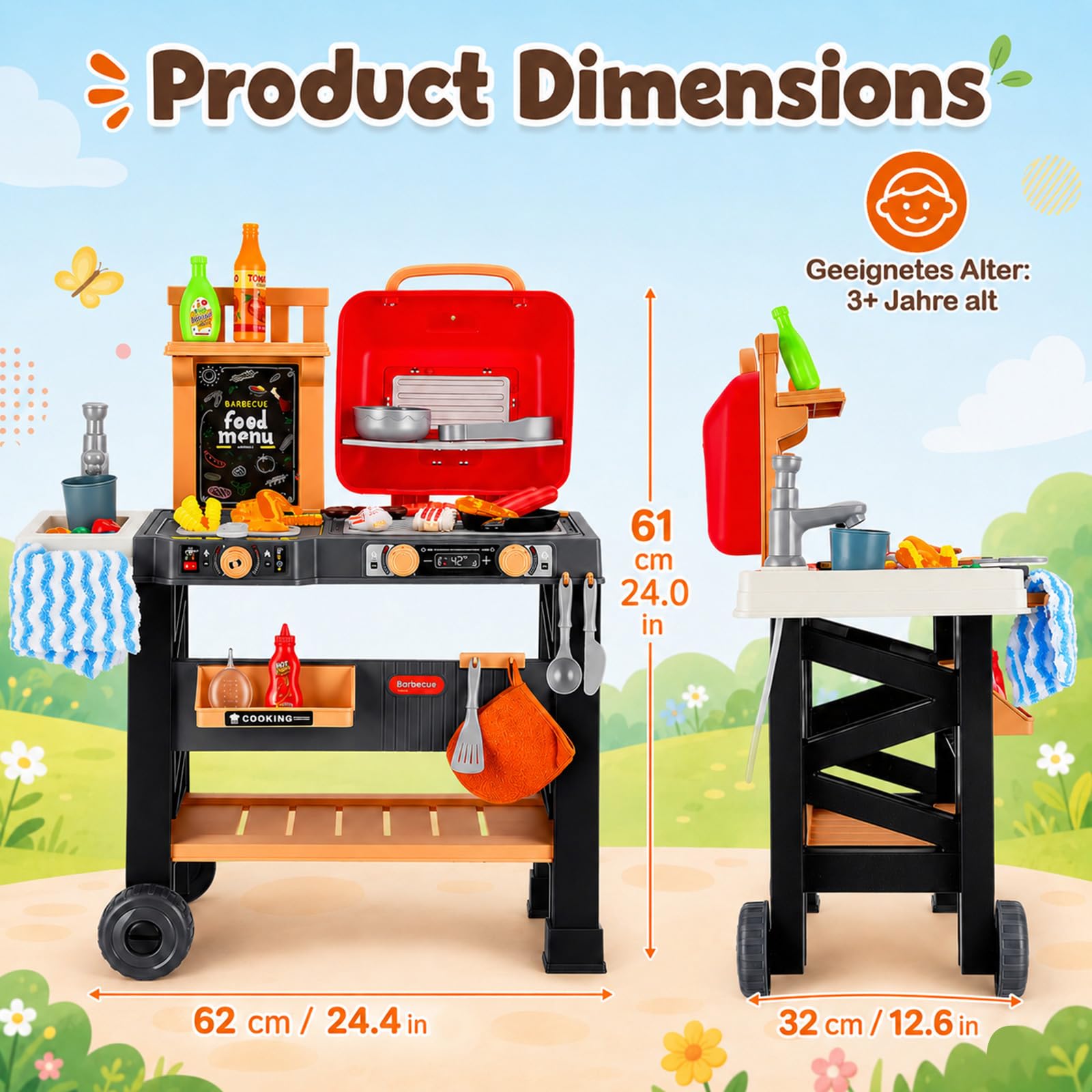Barbecue Jouet Enfants, Ensemble de Jouets de Cuisine d'extérieur