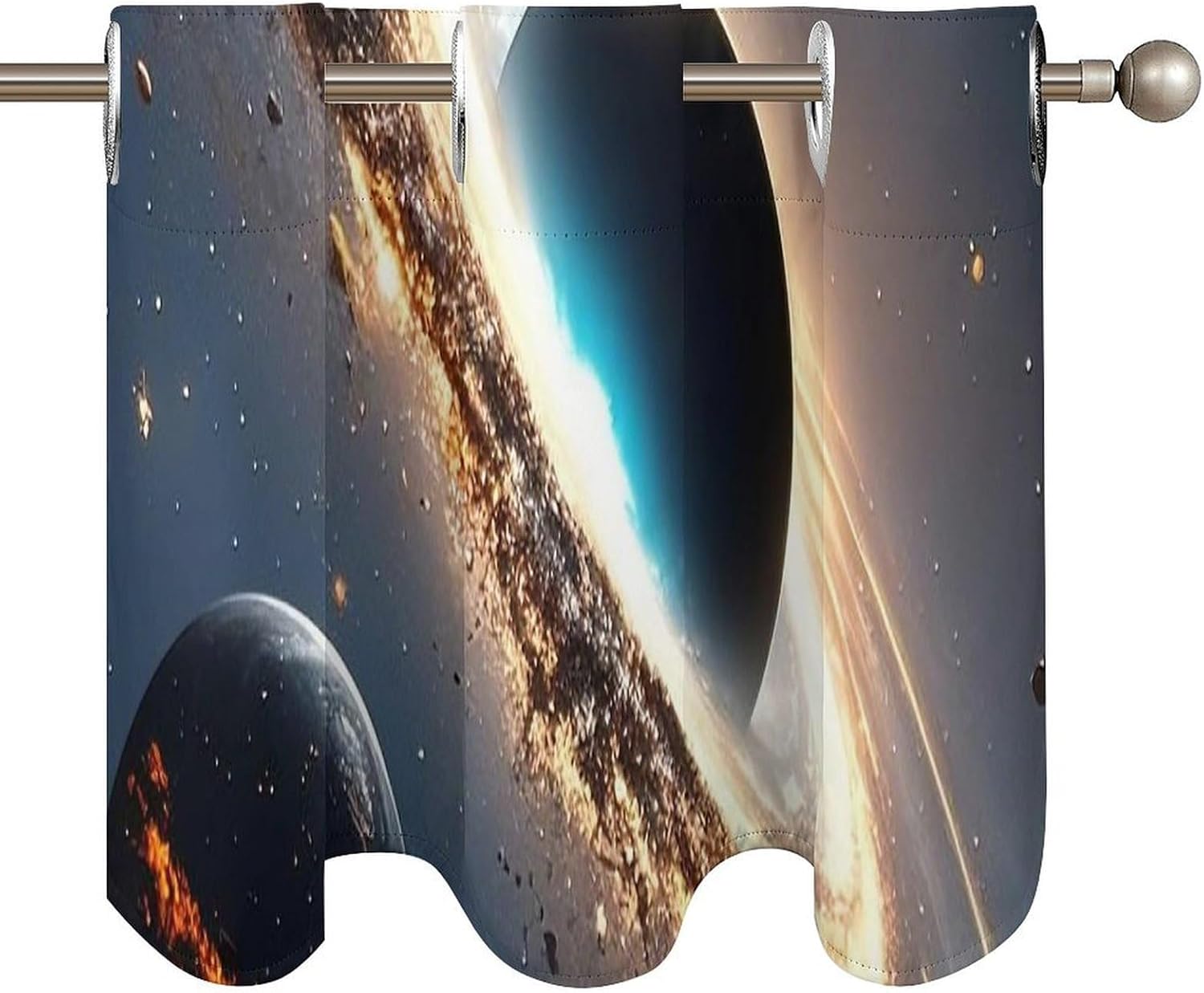 Universe Valance for Windows, 2 Pack Kitchen Curtains Modern Home Decor, Soft Blackout Window Curtains for Living Room & Bedroom, 18 X 52 Inch