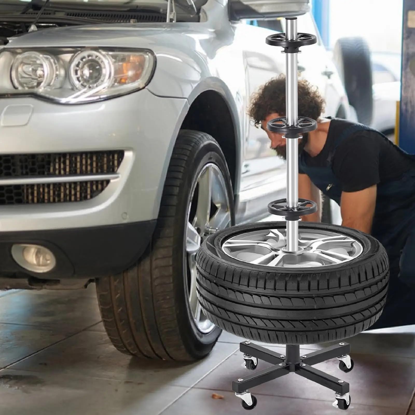 Stojak na opony z kołami do ciężarówek, stojak na samochód, kompaktowy stojak do magazynu, warsztatów samochodowych, domu Uchwyt ścienny na opony Spare Tire Mount