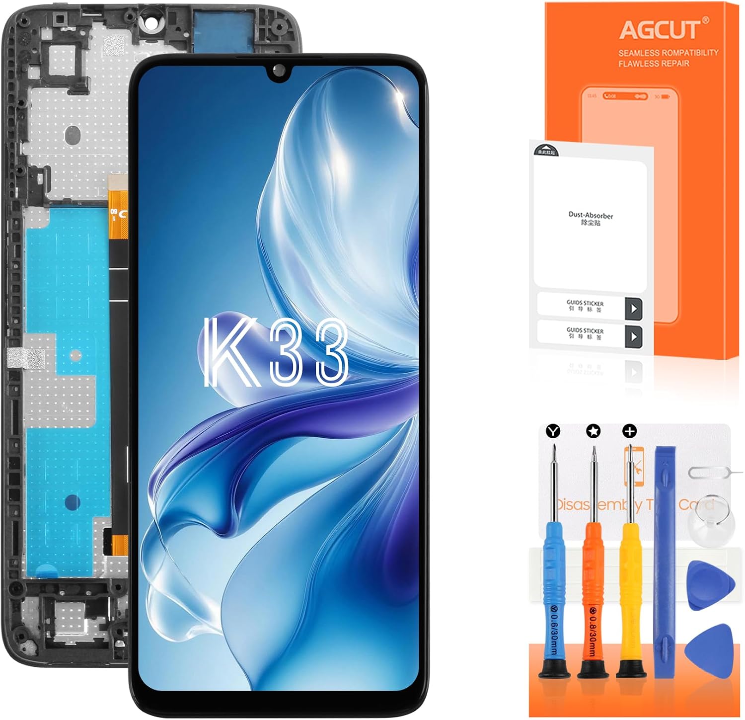 for TCL K33 Screen Replacement for TCL K33 T513W LCD Display Touch Digitizer with Frame Assembly Repair Parts(Not for K32)