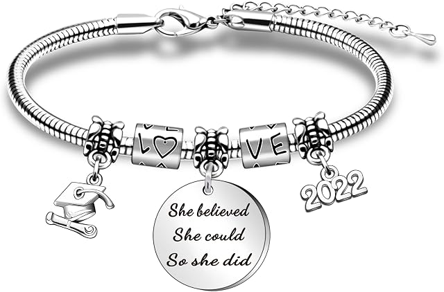 WTOPP 2022 Graduation Gifts Charm Bracelets, Inspirational Bracelets Quote She Believed She Could So She Did Bracelet College Graduation Gifts for Him Her 2022 High School