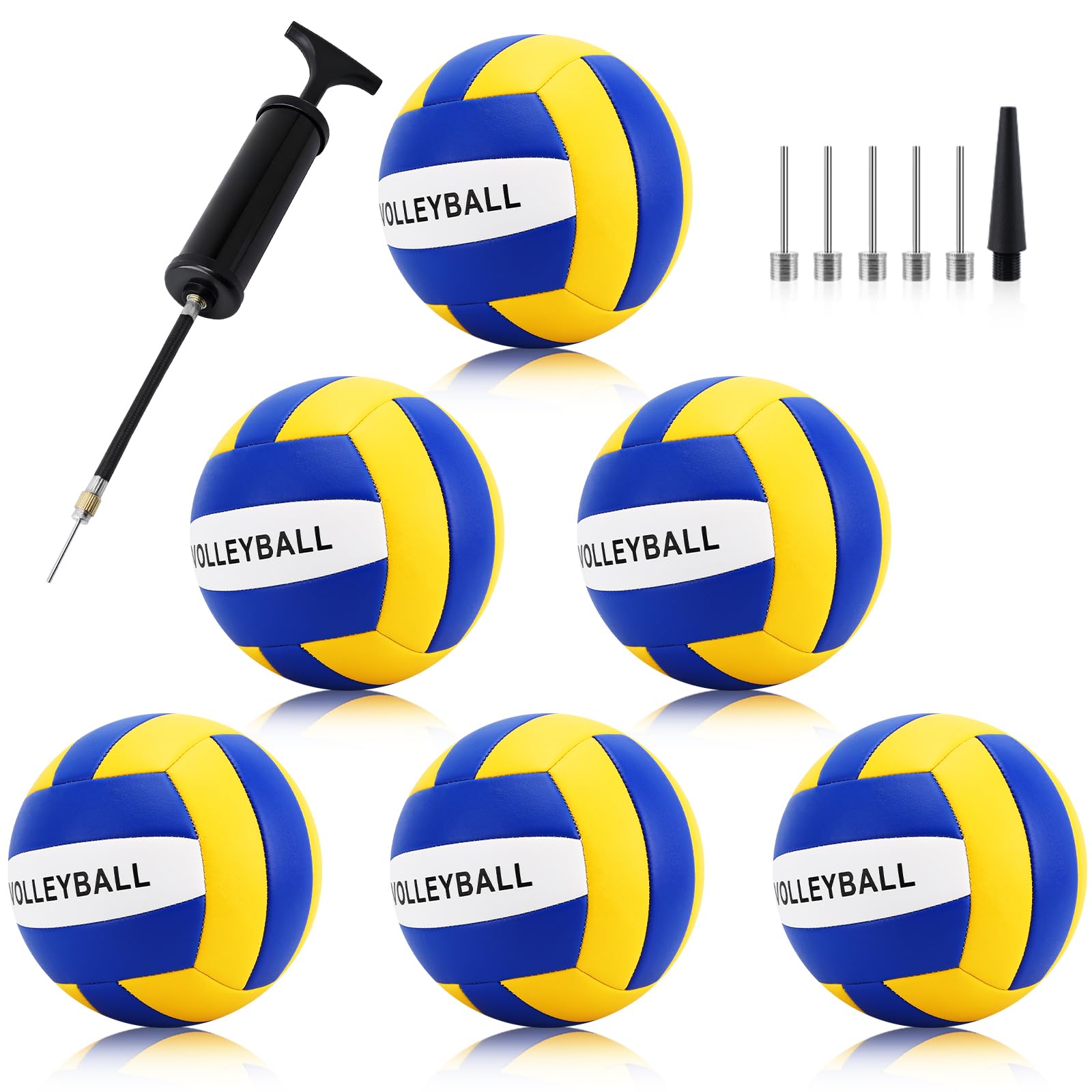 SIKEMAY Volleybälle, offizielle Größe 5, mit Pumpe, für drinnen und draußen, Strand, Sand, Pool, Wasserspiel, Training, Match für Anfänger, Wettbewerb, für Erwachsene, Damen, Herren, 6 Stück