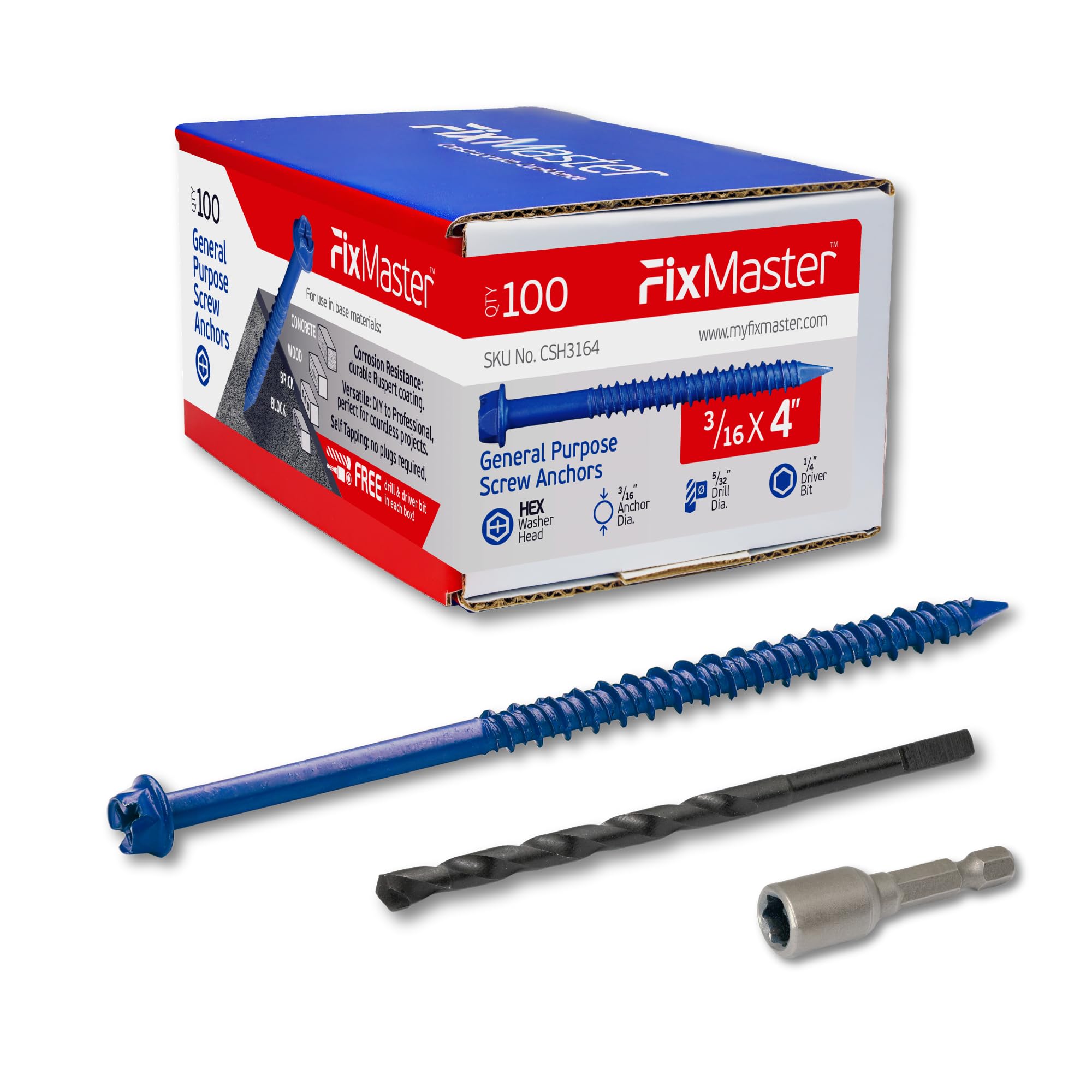 Concrete Screw Anchors - 100 Pack with Drill Bit & Screwdriver -11