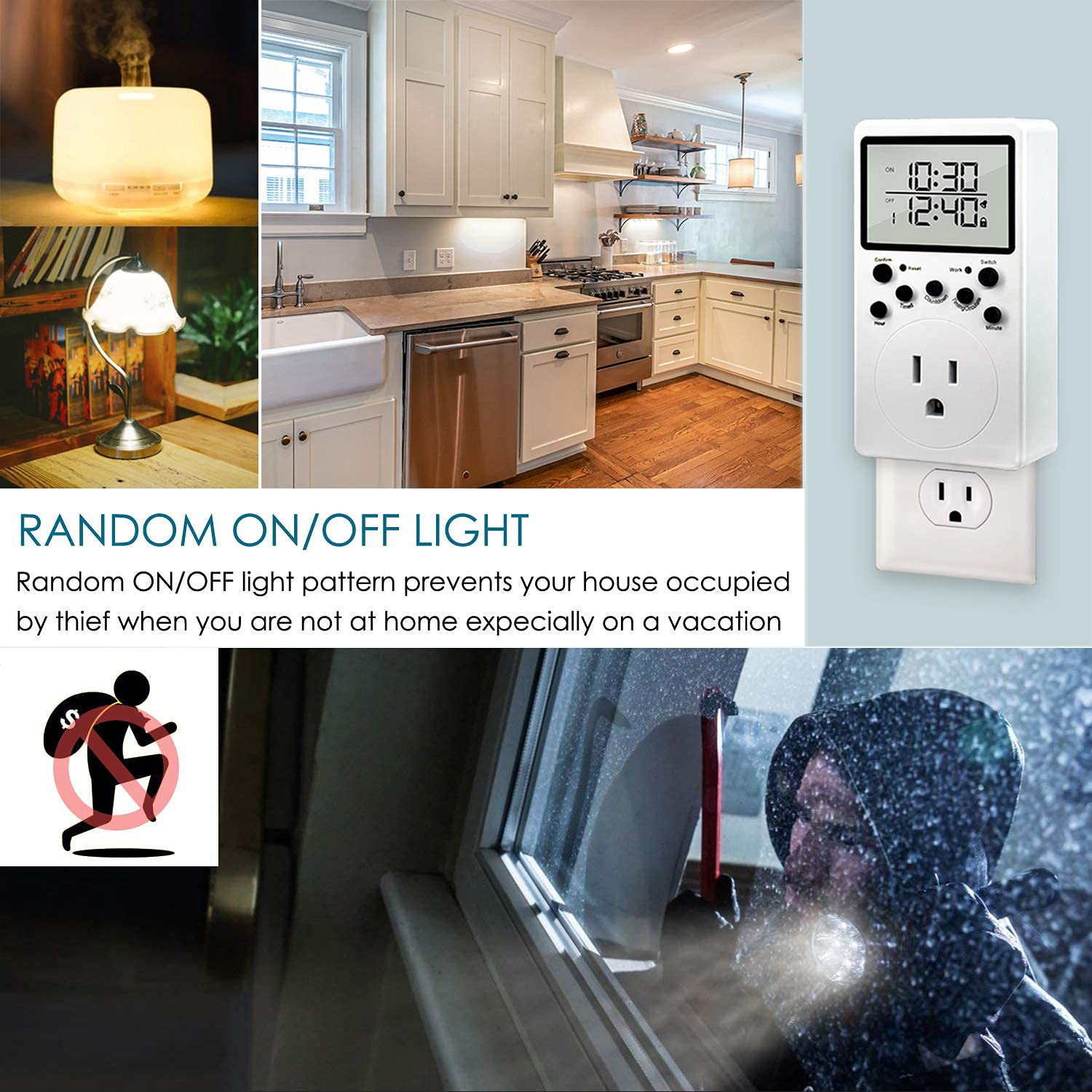 Outlet Timer, Digital Electronic Timer, Indoor Cycle Programmable Plug-in Light Timer for Electric Outlets, 3-Prong Wall Timer Switch for Appliances, Extra Large LCD Display, 16A/2000W: Tools & Home Improvement