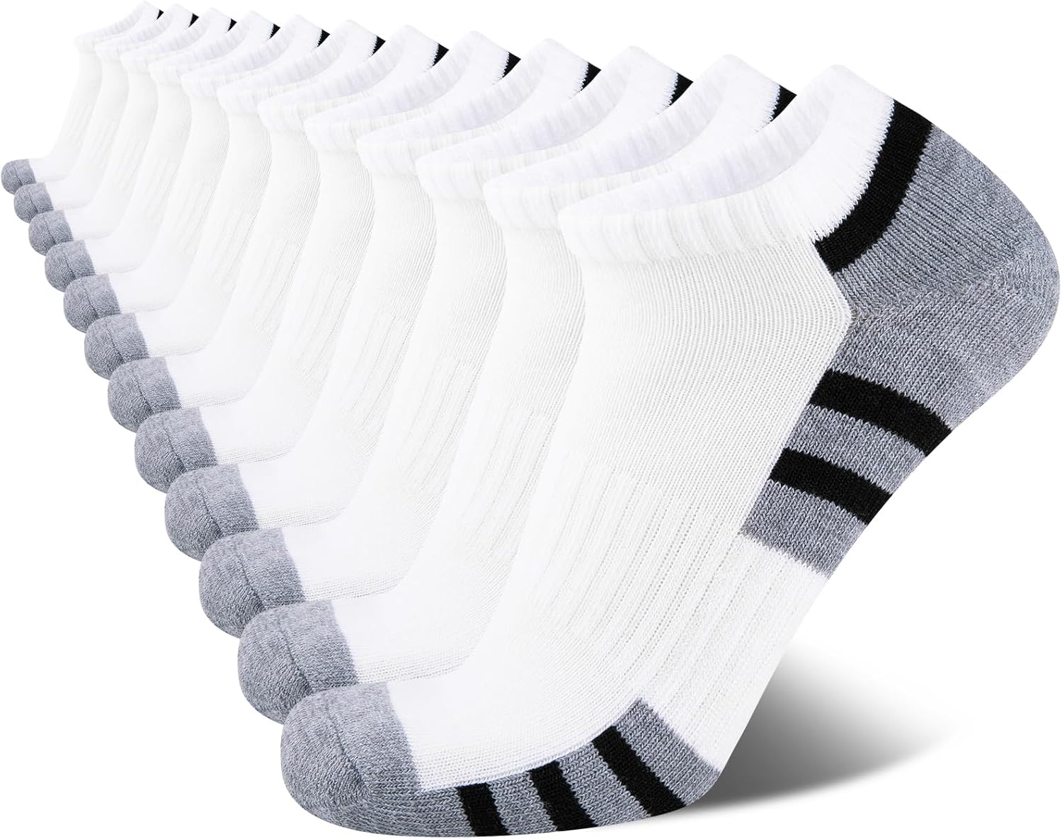 COOVAN Mens 12 Pack Athletic Ankle Socks, Mens Cushioned Comfortable Low Cut Sock 12 Pairs