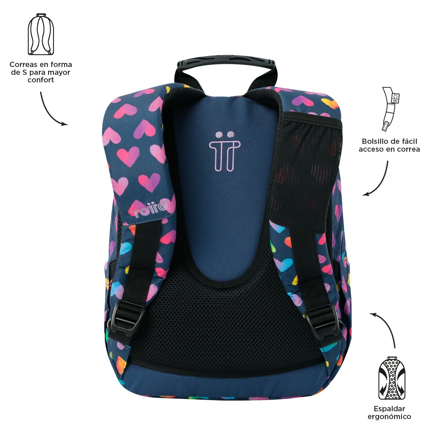 TOTTO - Mochila Escolar con Ruedas Desmontables, Modelo Tiza, Capacidad 26 L, Mochila PC 15.4", Bolsillo Botella, Manija Telescópica, Espaldar Ergonómico y Correas en S