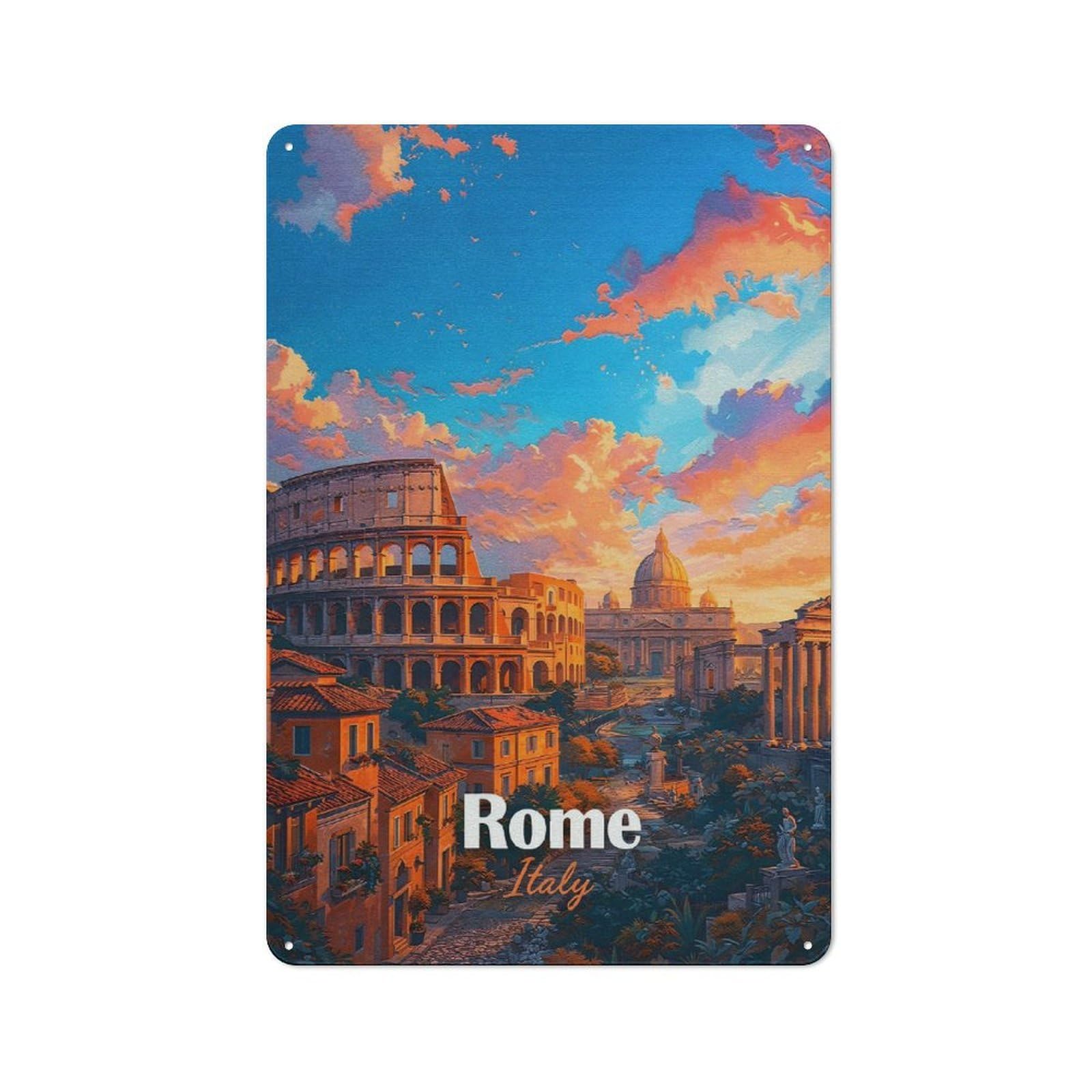 Rome Italy Colosseum Sunset Tin Sign 30x20cm, Vintage Home Bar Decor for Cafe, Pub, Workshop Or Home Bar, for Relaxed Wall Styling